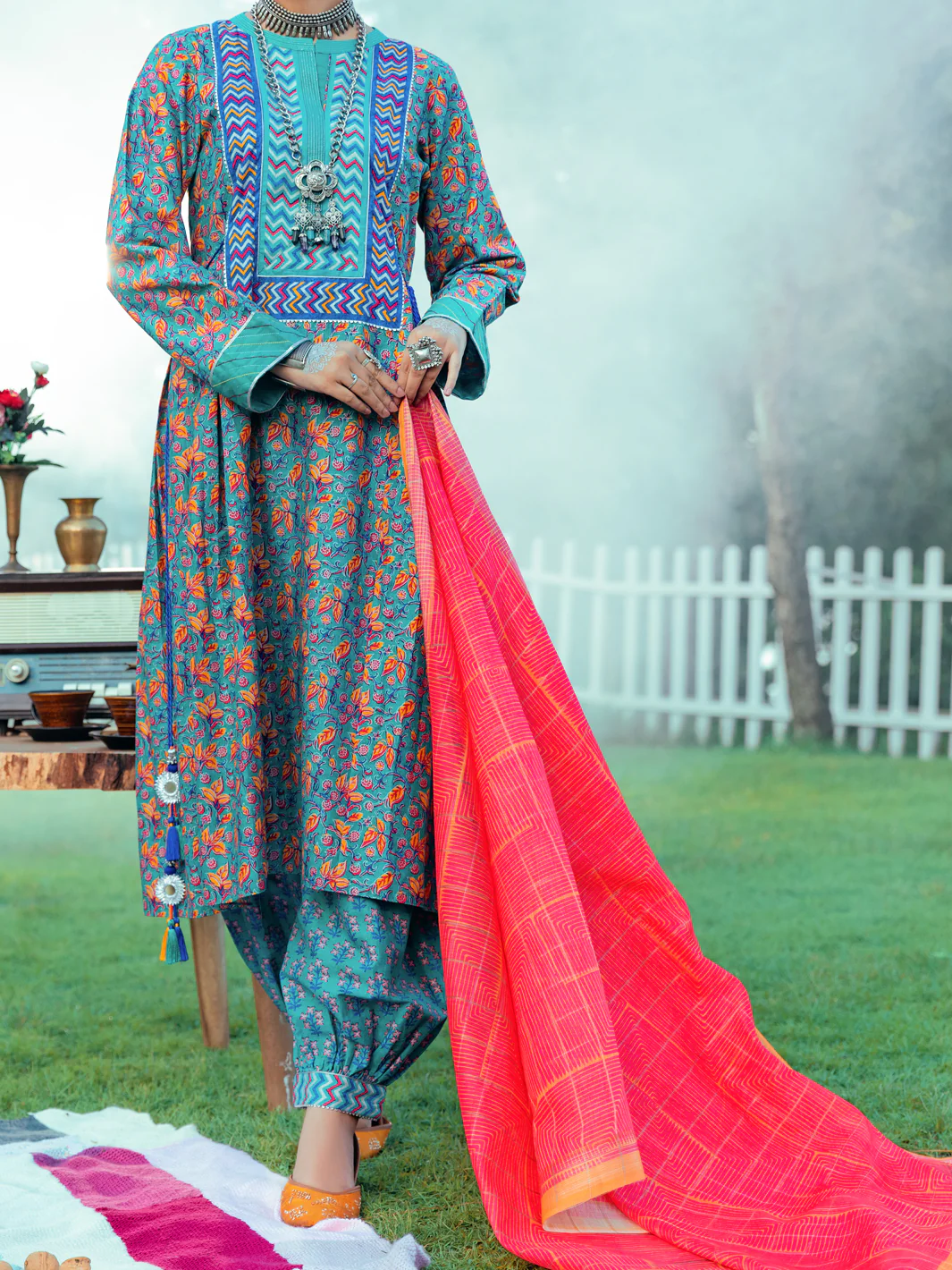 Green Cambric Jacquard 3 Piece Unstitched - AWP-3PS-577