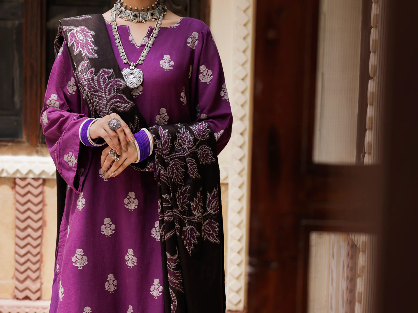 Purple Dobby 3Pc Unstitched - AWP-3PS-655 - Image 4
