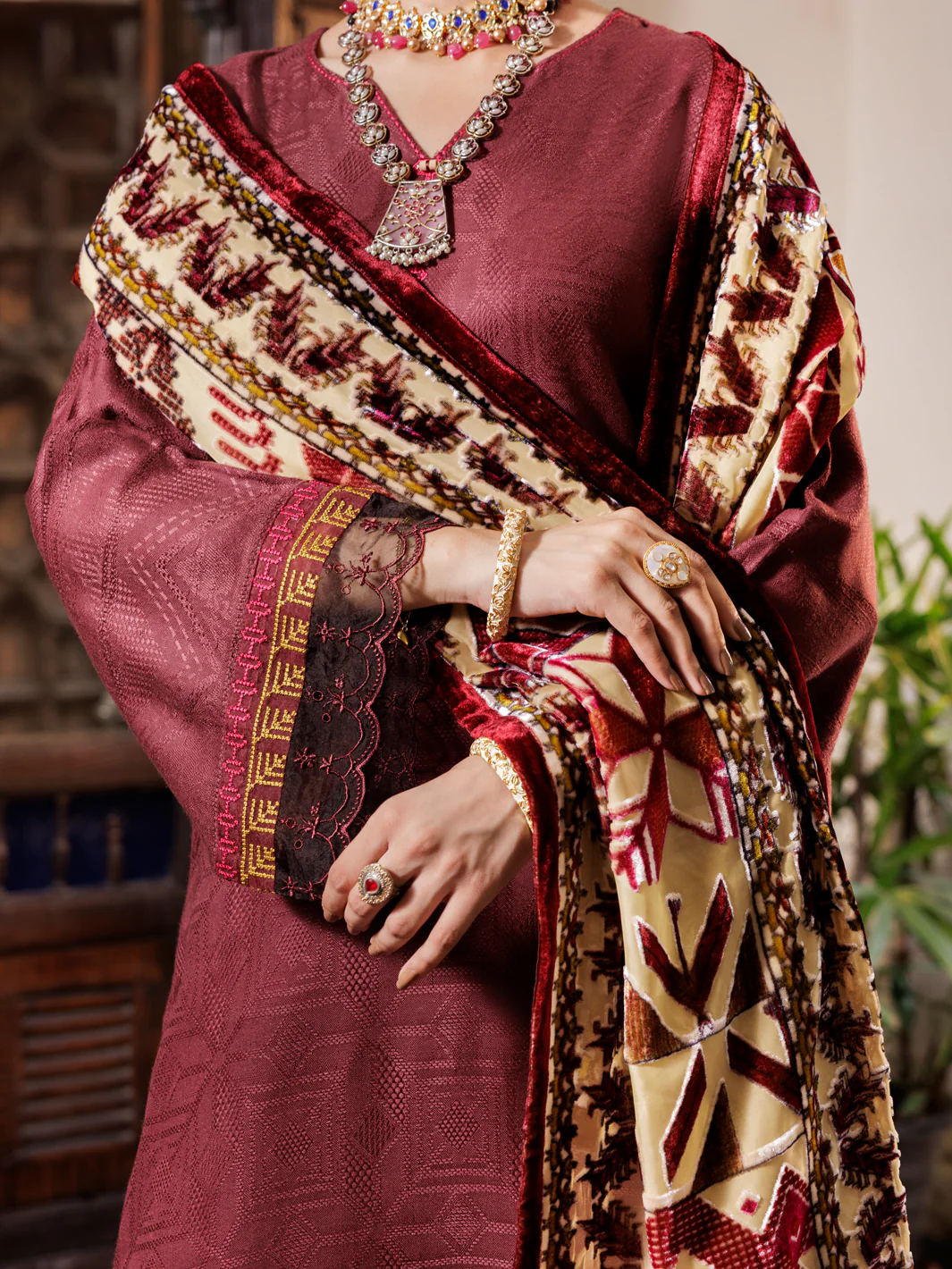 Maroon Acrylic 3Pc Unstitched - AWP-3PS-656 - Image 3