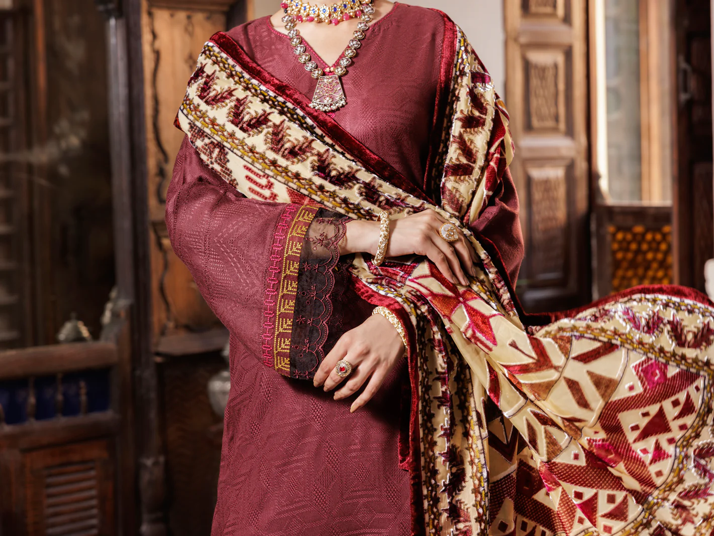 Maroon Acrylic 3Pc Unstitched - AWP-3PS-656 - Image 4