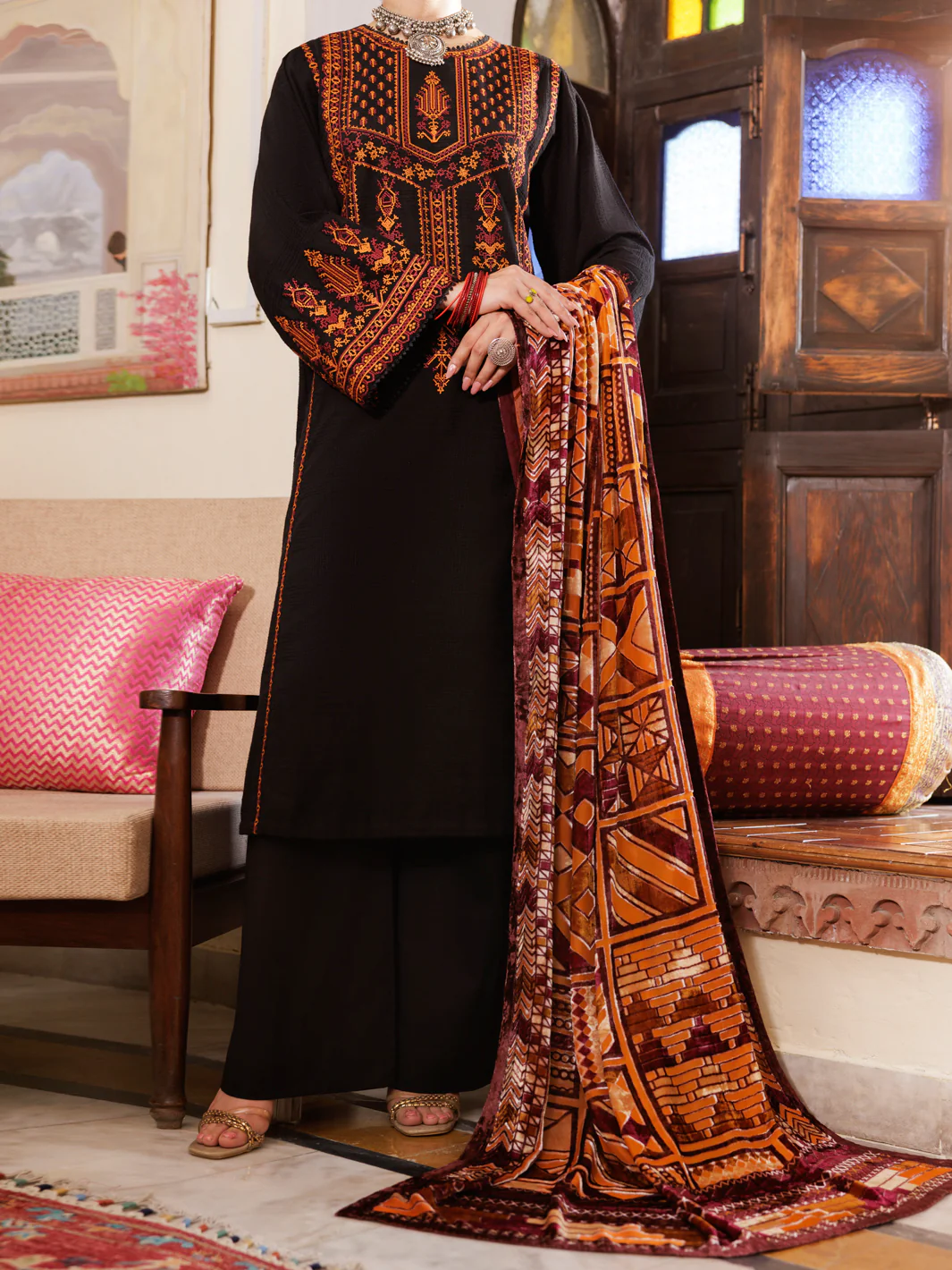 Black Acrylic 3Pc Unstitched - AWP-3PS-659