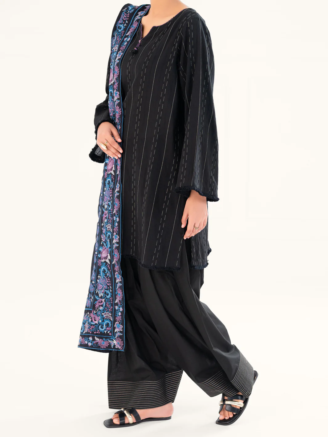 Black Dobby 3Pc Unstitched - AWP-3PS-695 - Image 6