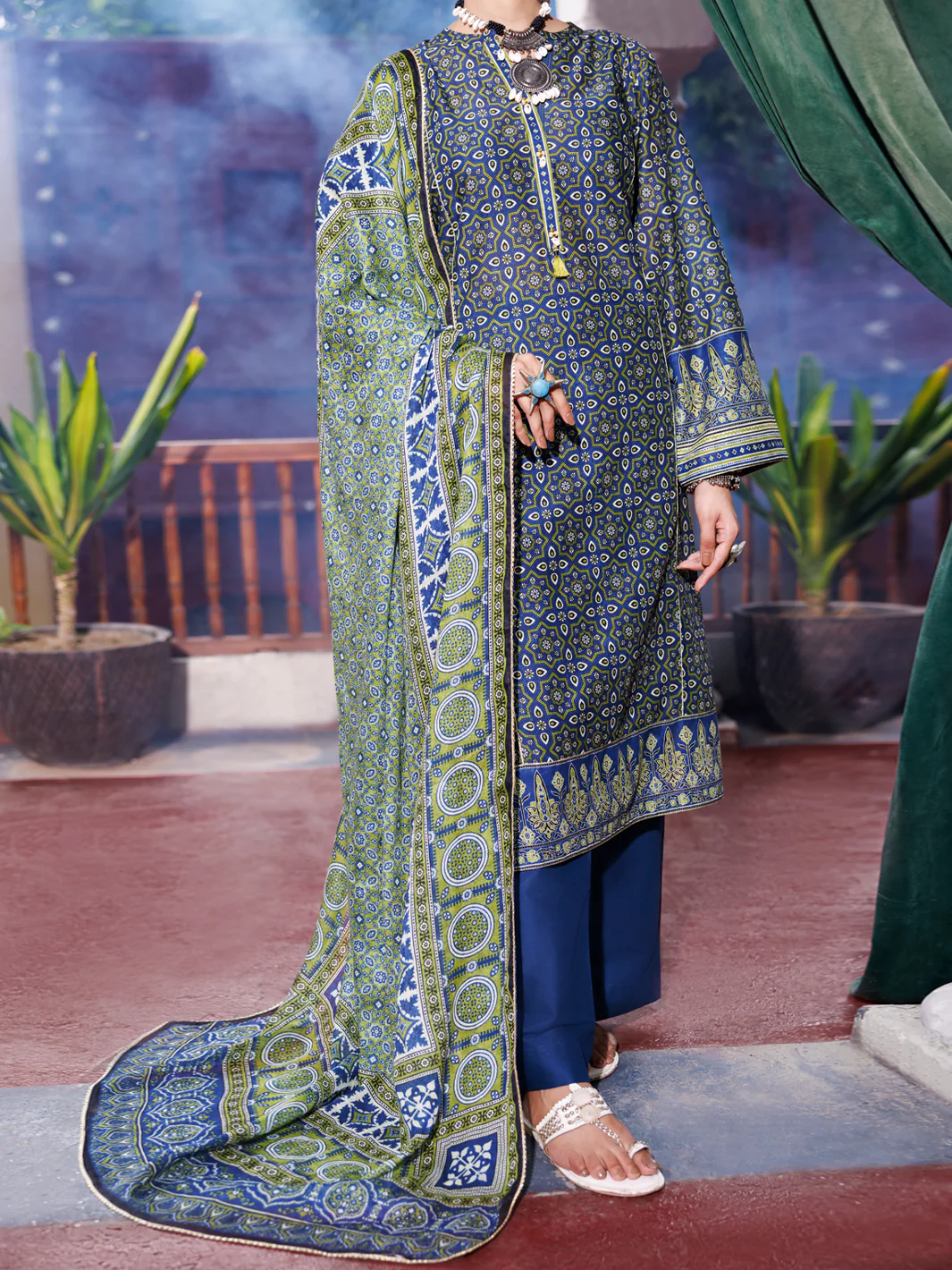 Blue Cambric 3Pc Stitched - AWP-3PS-738A