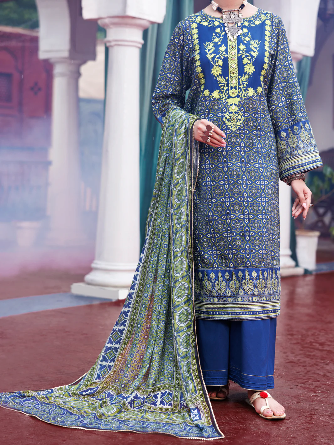 Blue Cambric 3Pc Unstitched - AWP-3PS-738B