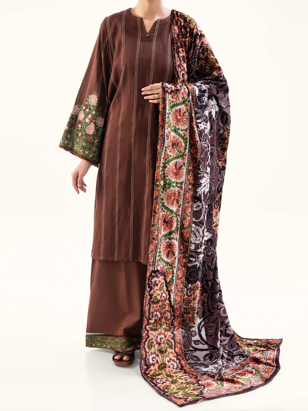 Brown Yarn Dyed 3Pc Unstitched - AWP-3PS-746 - Image 5