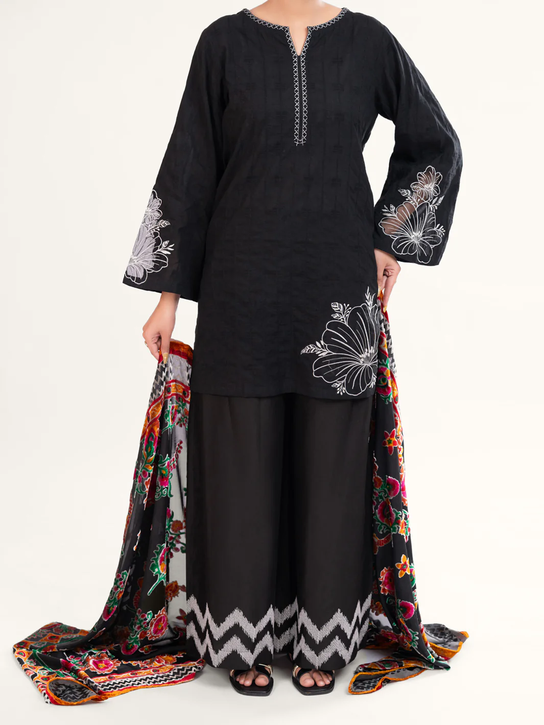 Black Yarn Dyed 3Pc Unstitched - AWP-3PS-748