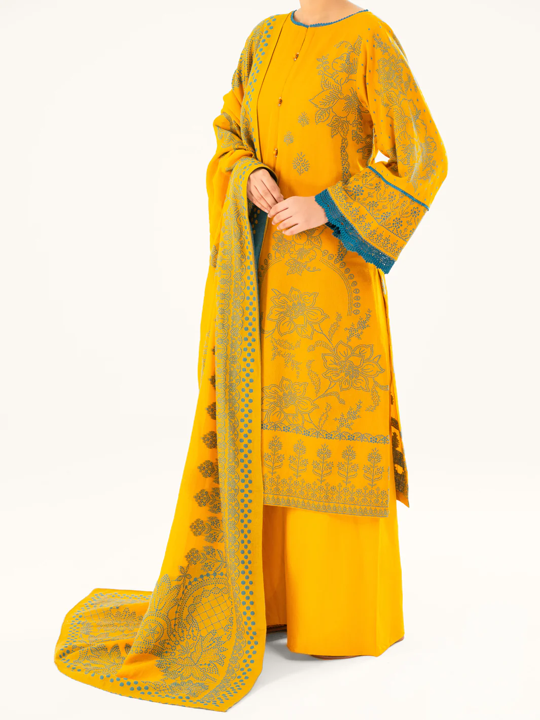 Yellow Jacquard 3Pc Stitched - AWP-3PS-749 - Image 6