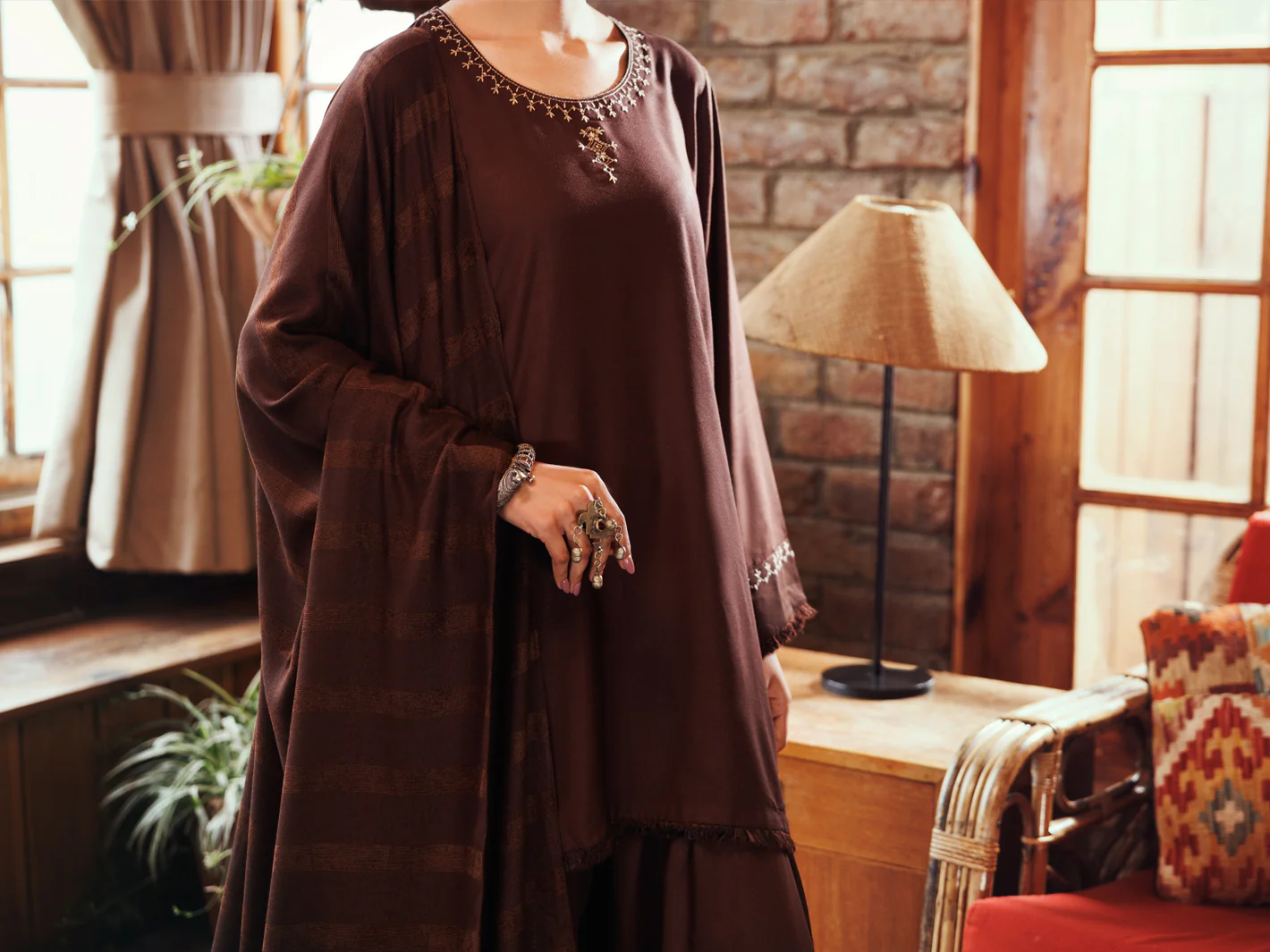 Dark Brown Viscose Karandi Dyed 3Pc Stitched - AWP-3PS-761 - Image 5