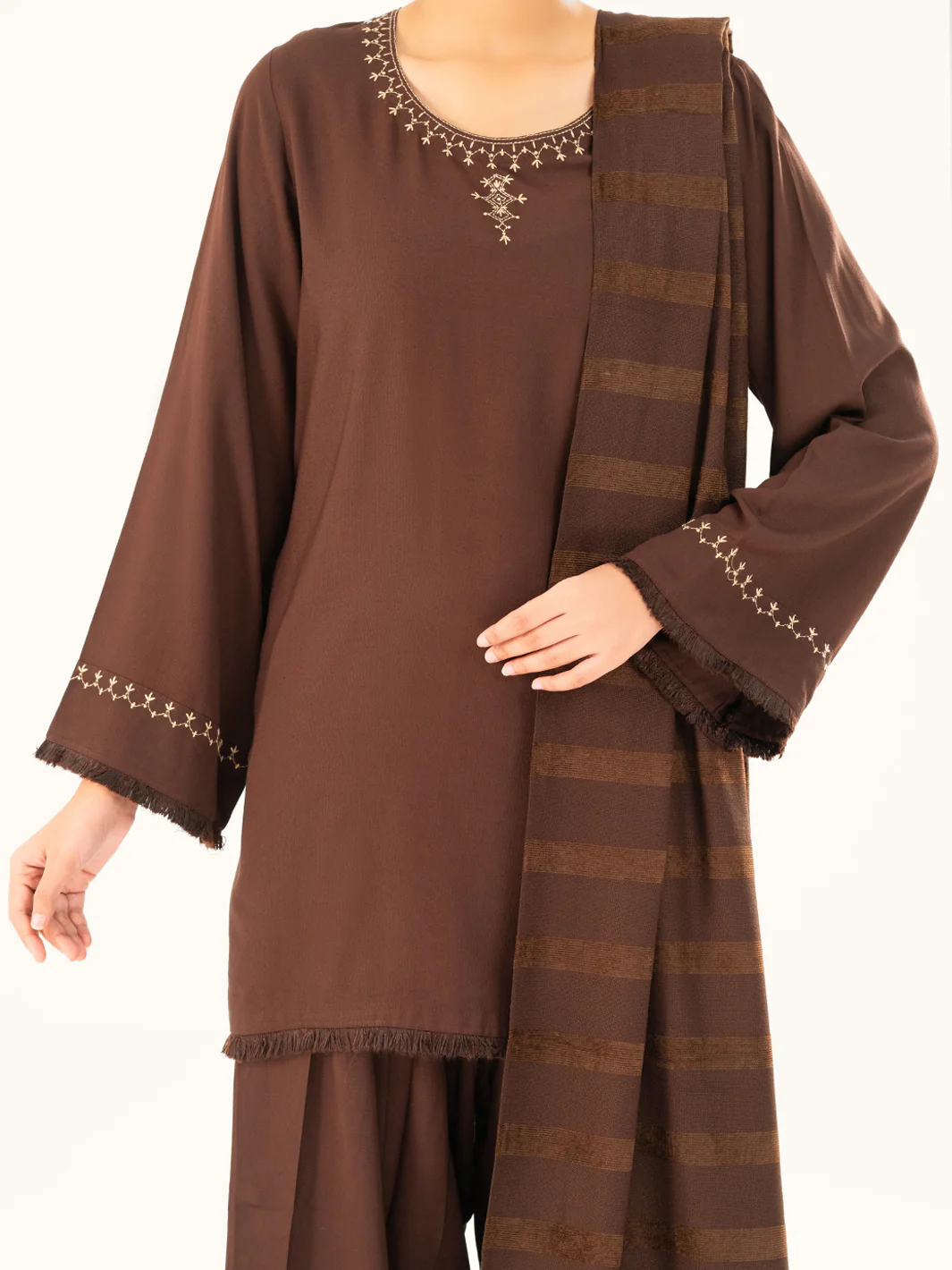 Dark Brown Viscose Karandi Dyed 3Pc Stitched - AWP-3PS-761 - Image 8