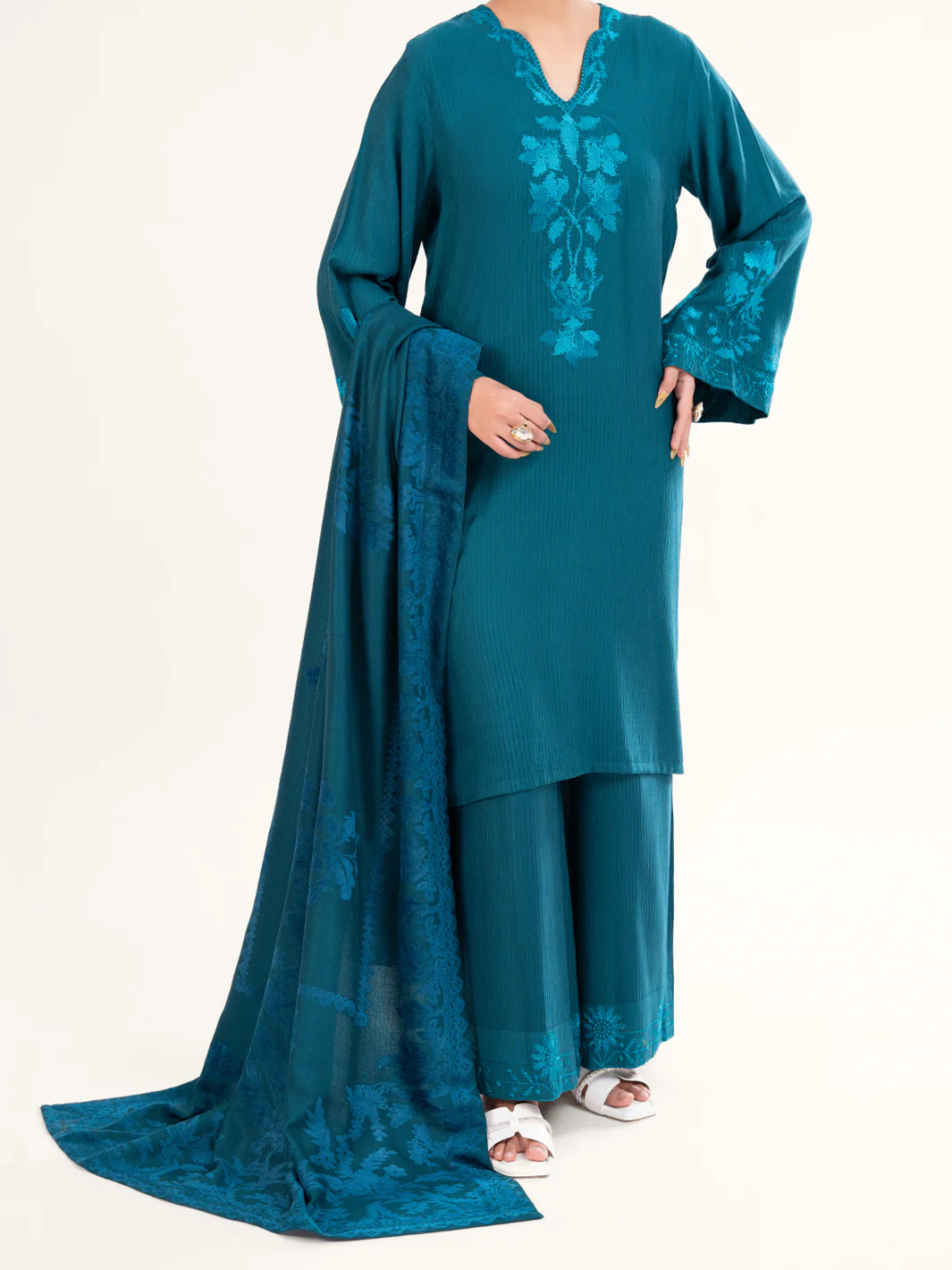 Teal Velvet Stripe 3Pc Stitched - AWP-3PS-765 - Image 4