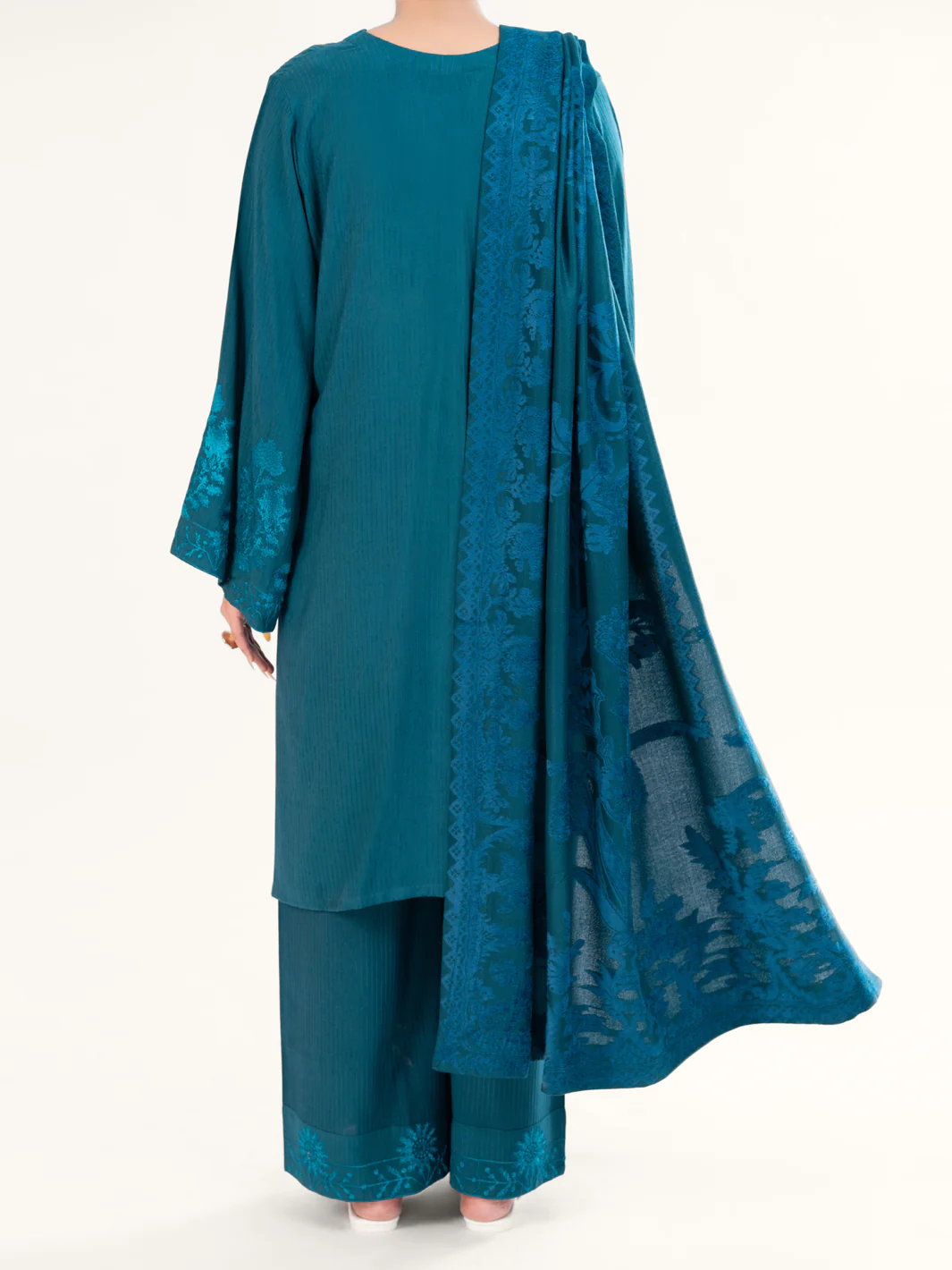 Teal Velvet Stripe 3Pc Stitched - AWP-3PS-765 - Image 5