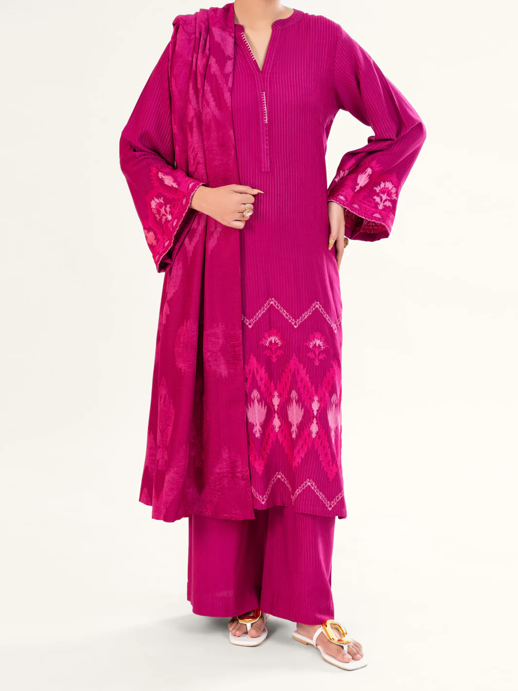 Pink Velvet Stripe 3Pc Stitched - AWP-3PS-766 - Image 4