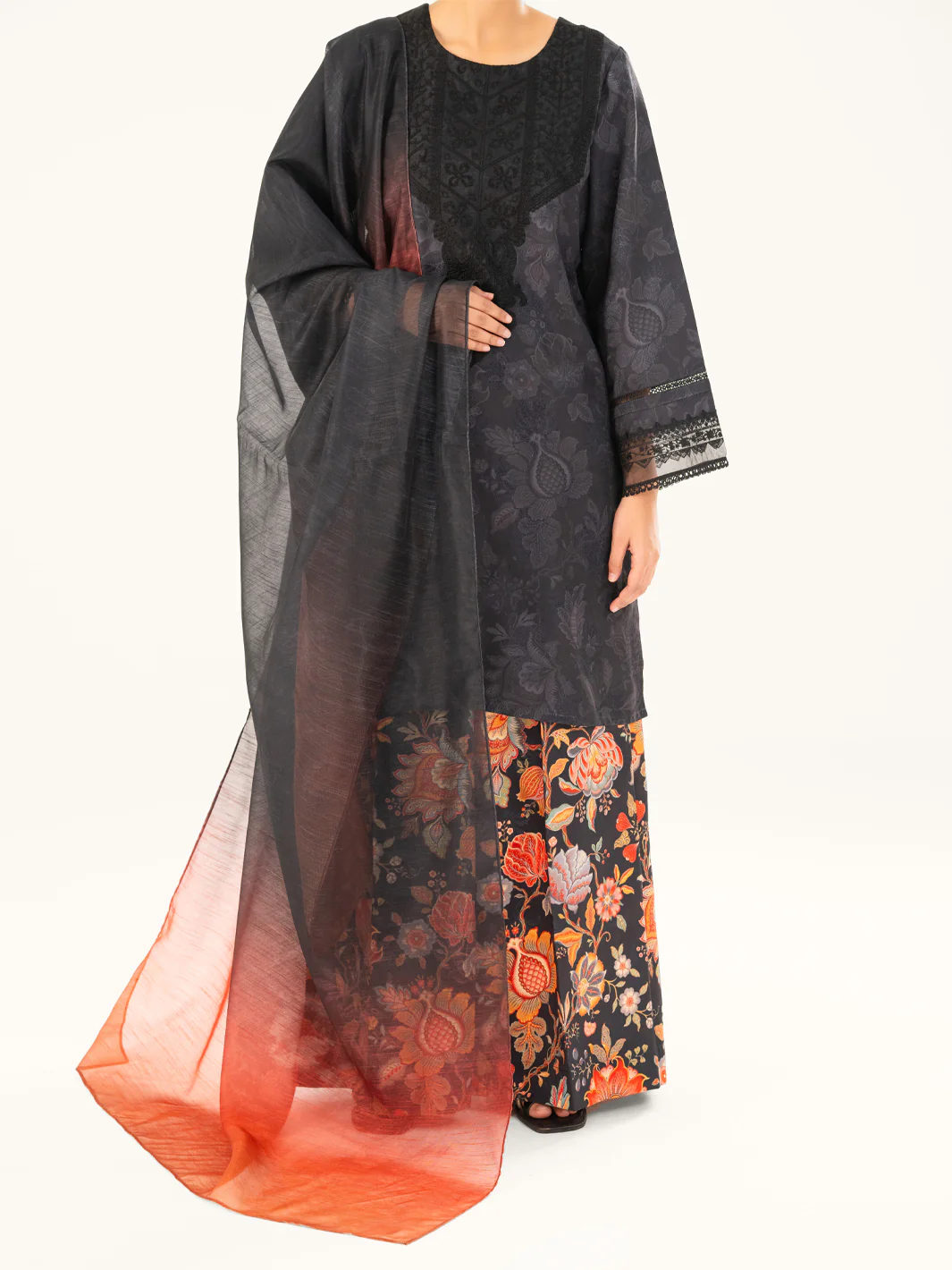 Black Jacquard 3Pc Unstitched - AWP-3PS-767 - Image 4