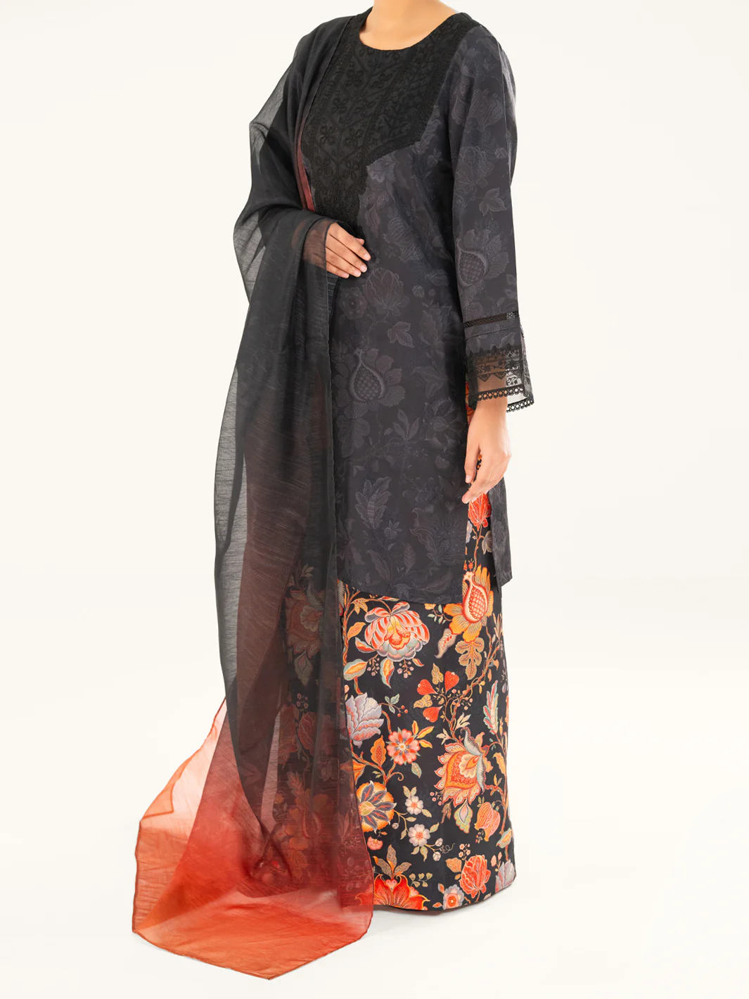 Black Jacquard 3Pc Unstitched - AWP-3PS-767 - Image 5