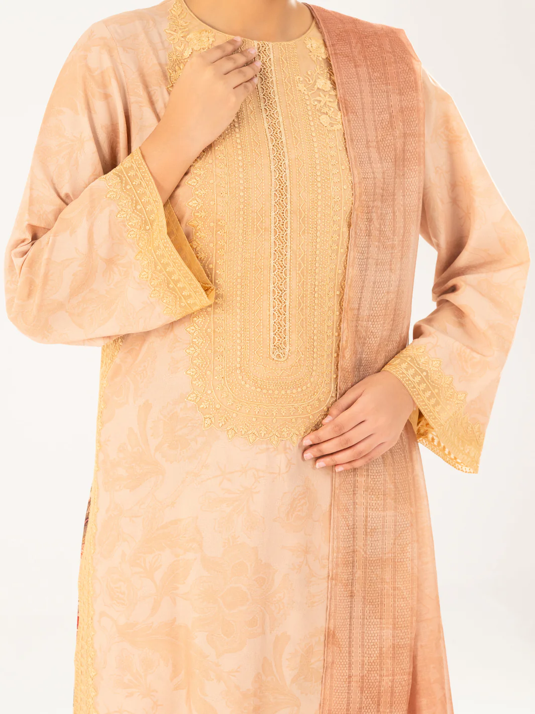 Khaki Poly Jacquard 3Pc Stitched - AWP-3PS-768 - Image 4