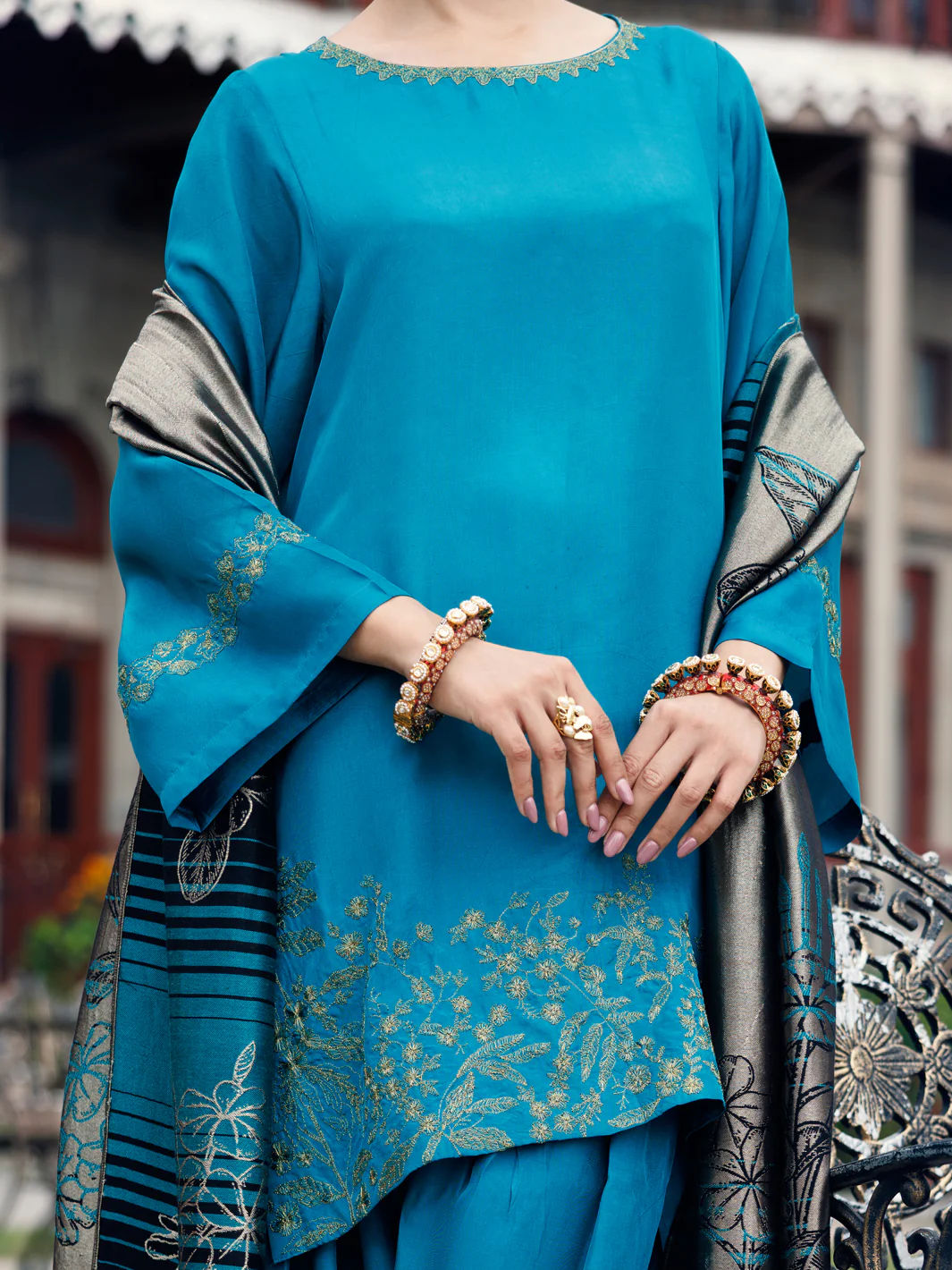 Turquoise Taffeta Silk 3Pc Unstitched - AWP-3PS-776 - Image 2