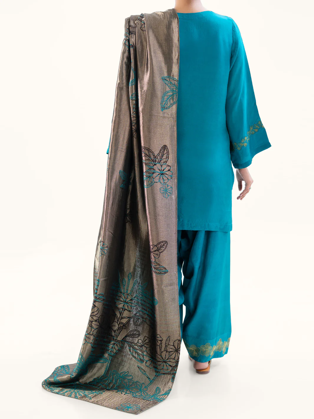 Turquoise Taffeta Silk 3Pc Stitched - AWP-3PS-776 - Image 5