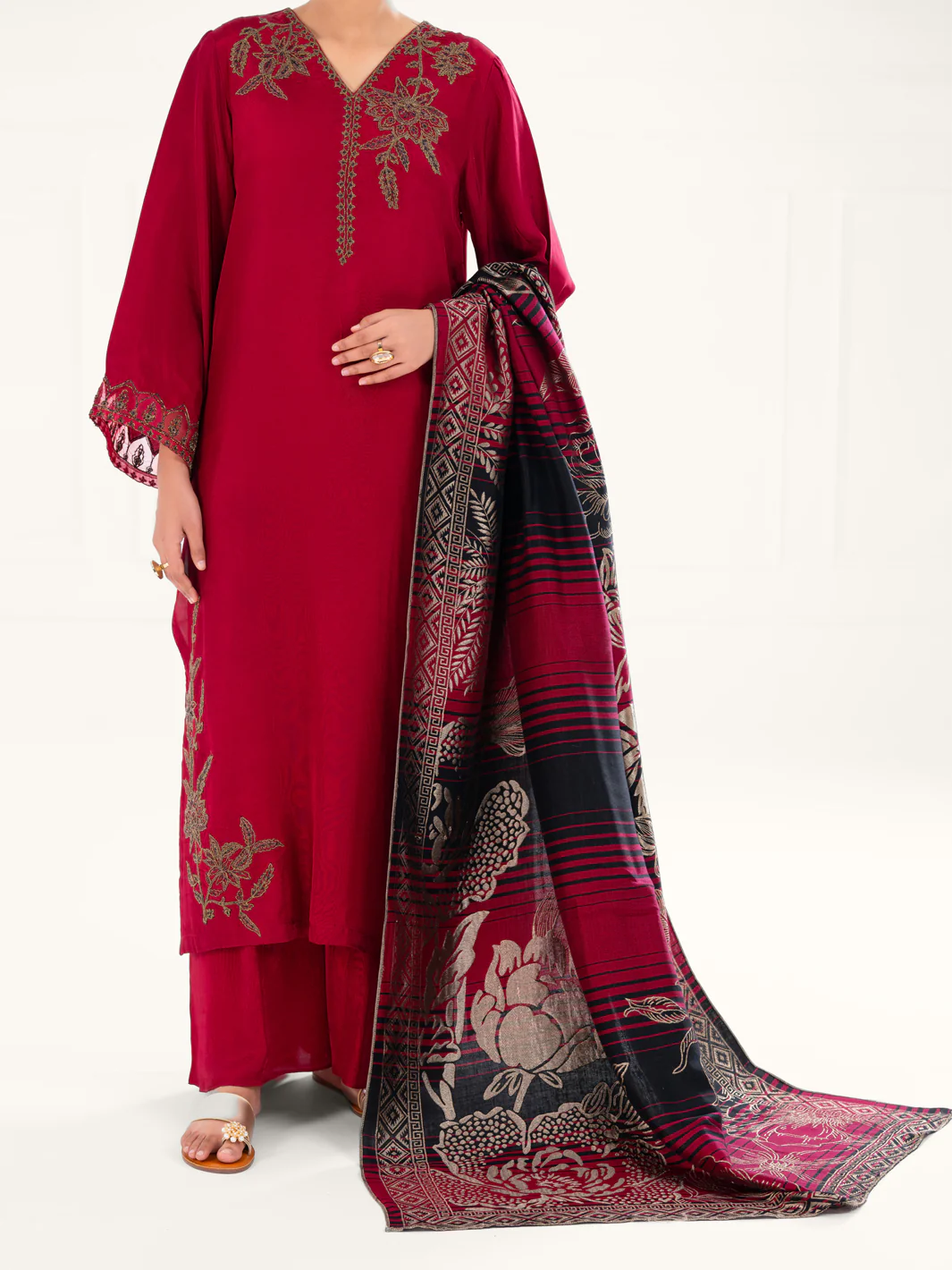 Red Taffeta Silk 3Pc Unstitched - AWP-3PS-778 - Image 4