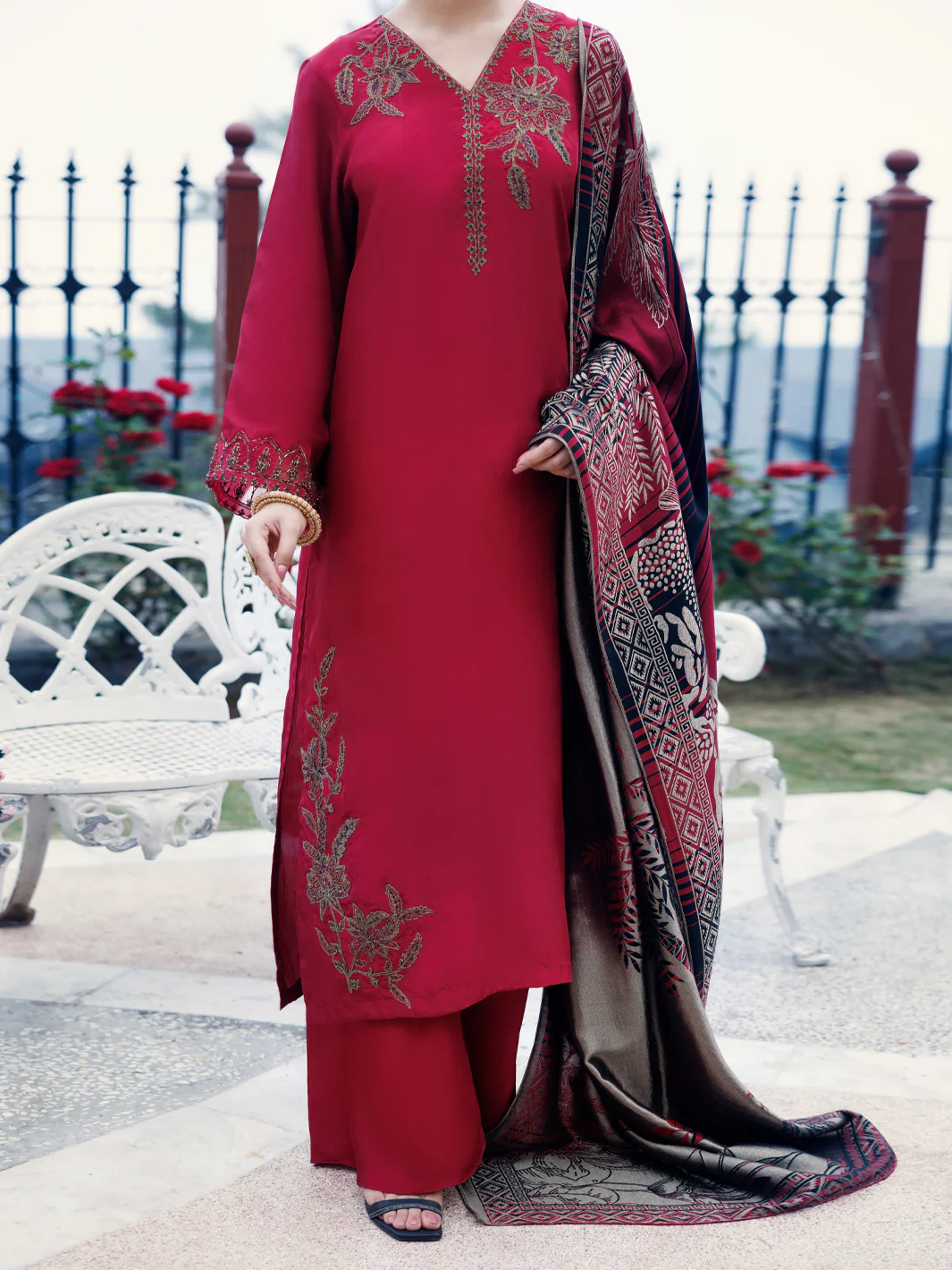 Red Taffeta Silk 3Pc Stitched - AWP-3PS-778