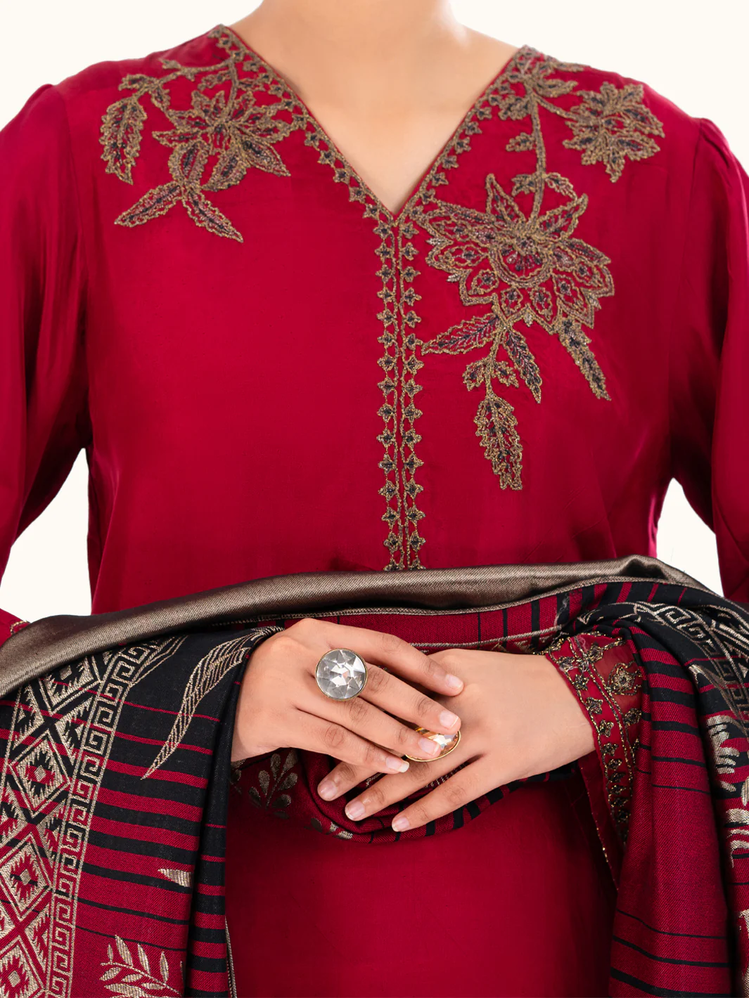 Red Taffeta Silk 3Pc Stitched - AWP-3PS-778 - Image 6
