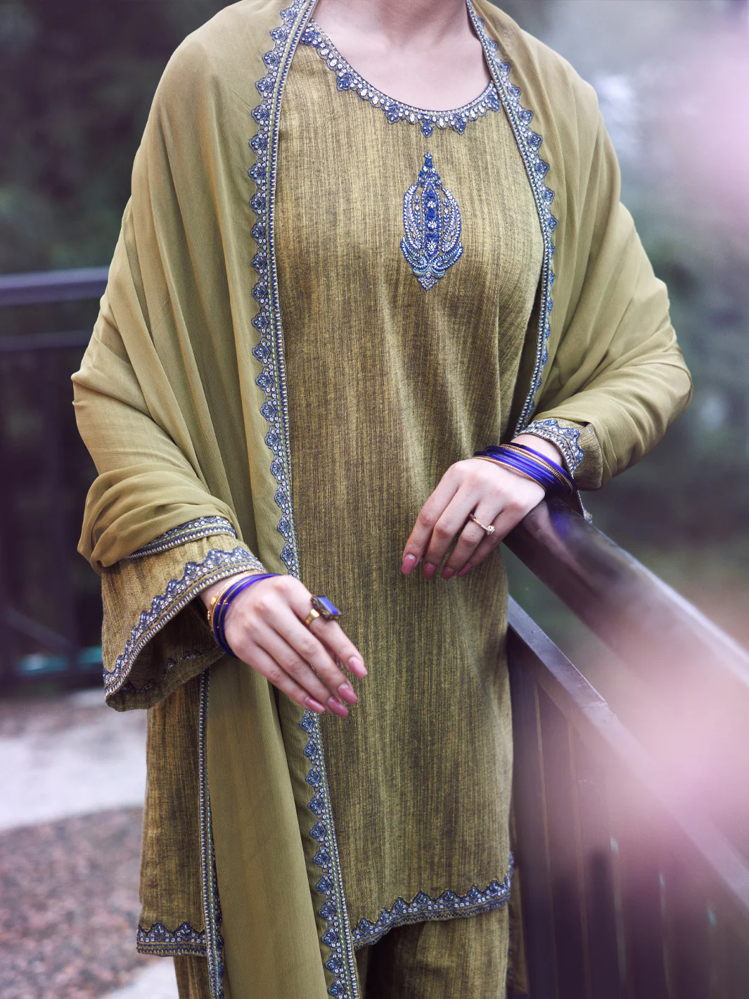 Mehndi Green Yarn Dyed 3Pc Stitched - AWP-3PS-786 - Image 2