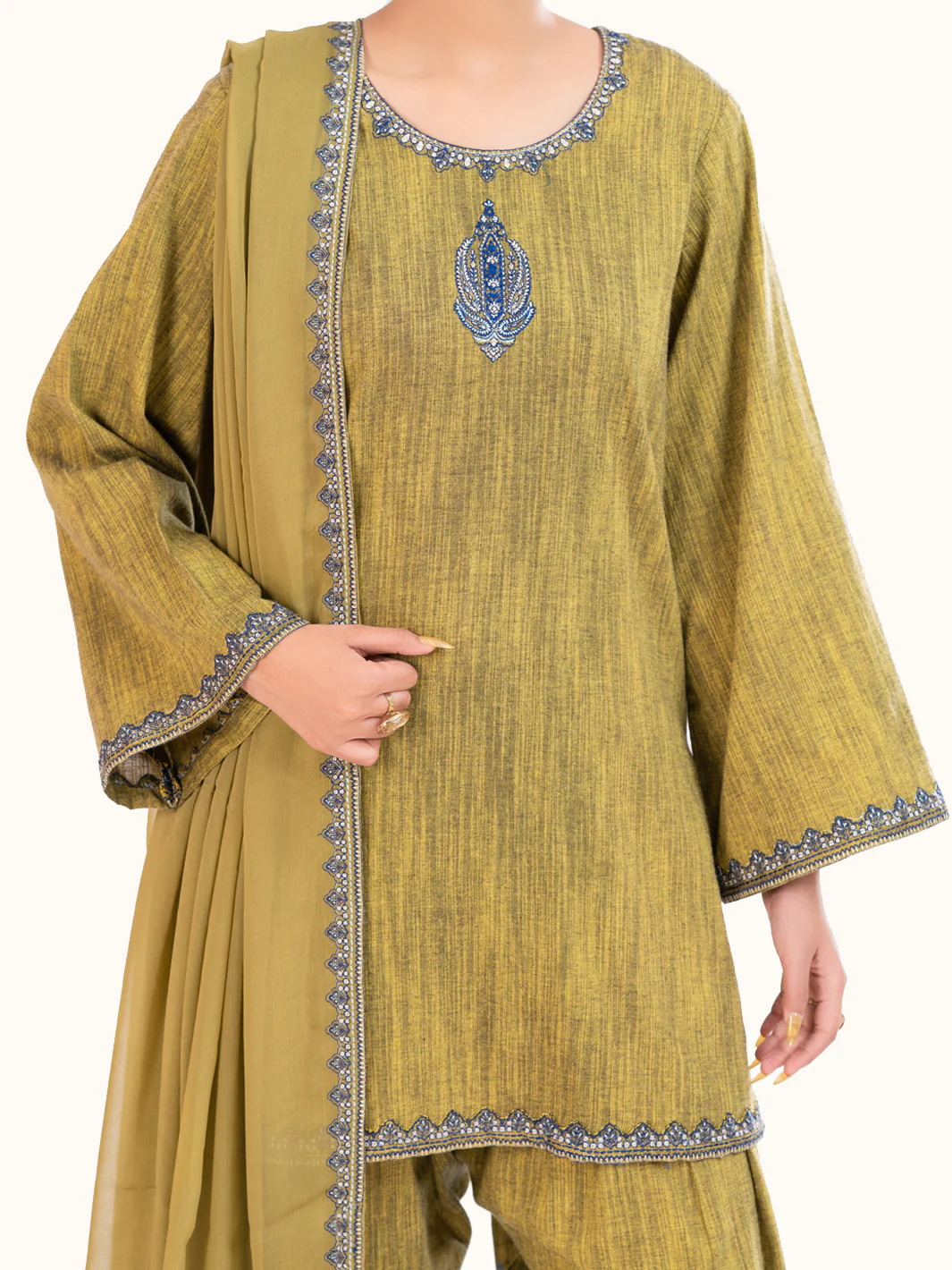 Mehndi Green Yarn Dyed 3Pc Stitched - AWP-3PS-786 - Image 6