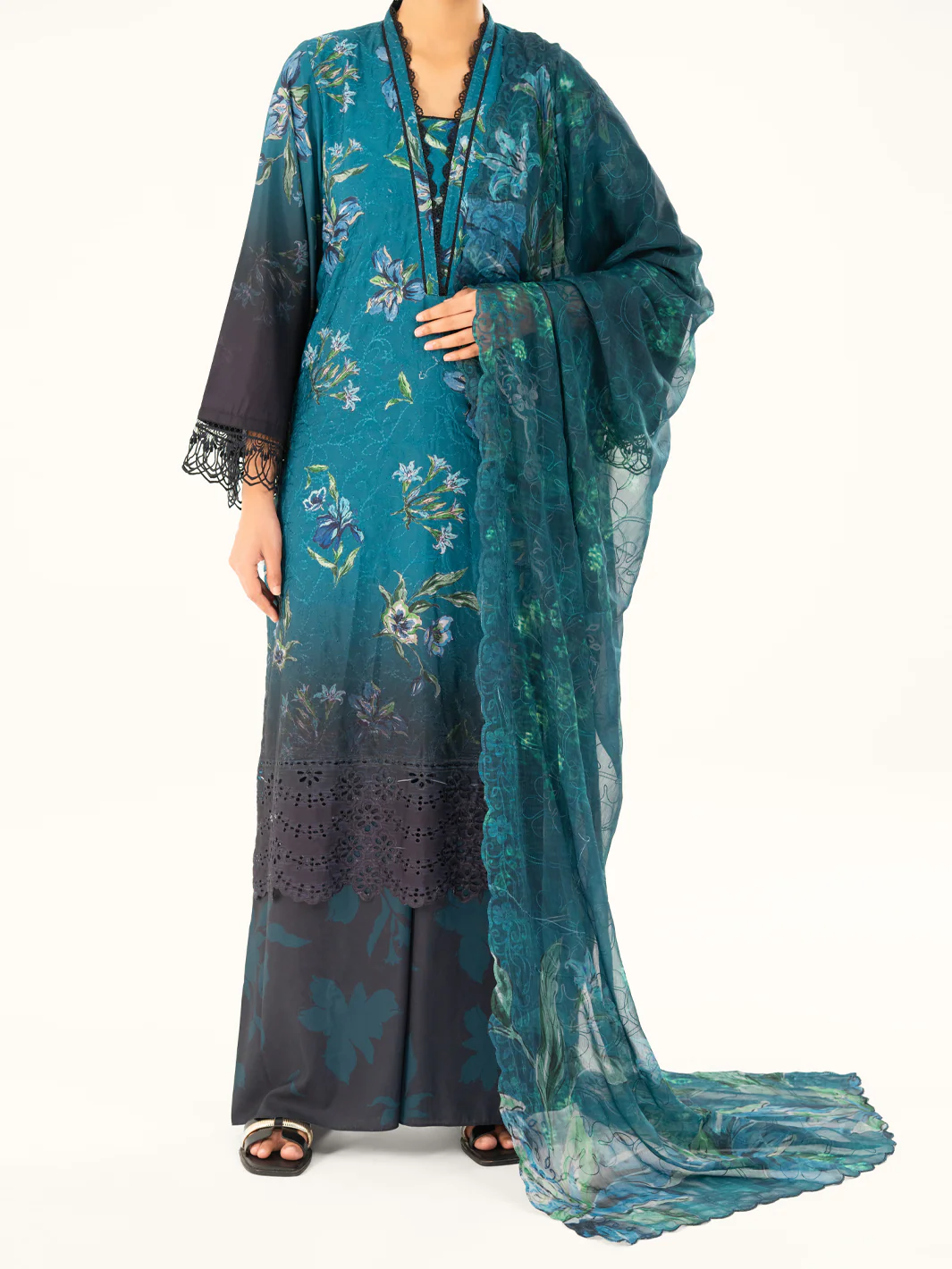 Teal Cambric 3Pc Unstitched - AWP-3PS-794 - Image 3