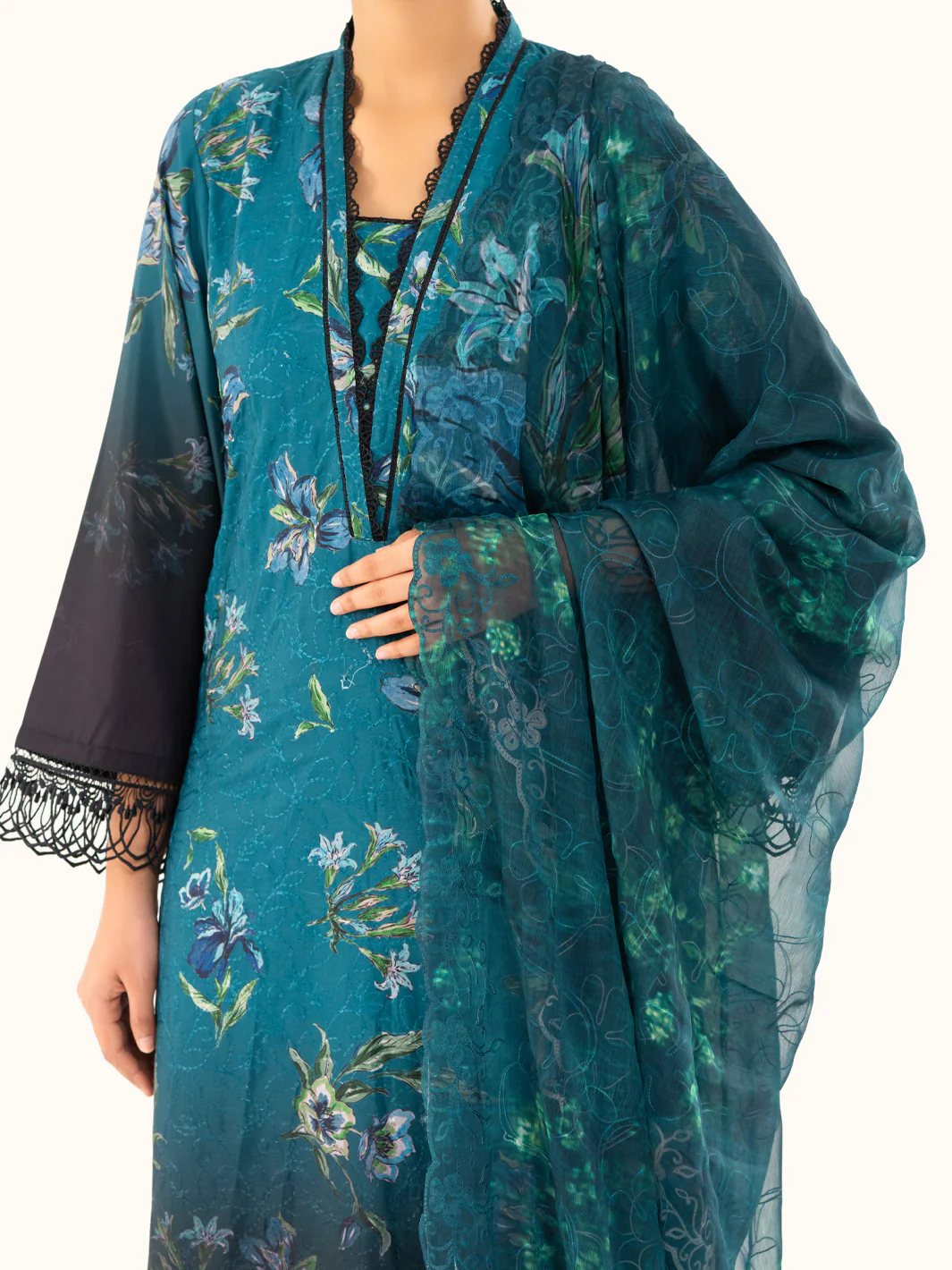 Teal Cambric 3Pc Unstitched - AWP-3PS-794 - Image 4