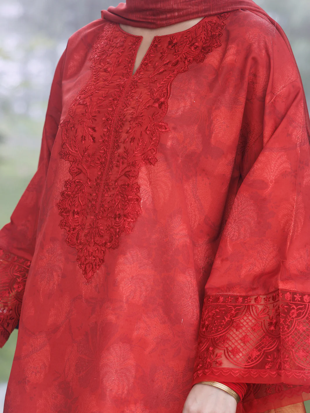 Red Poly Jacquard 3Pc Unstitched - AWP-3PS-797 - Image 4