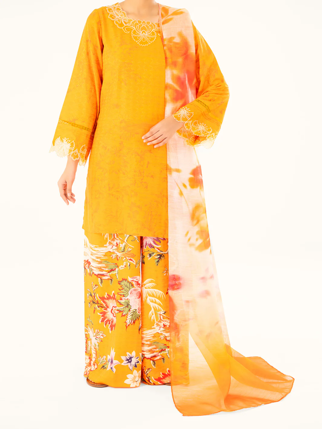 Yellow Swiss Jacquard 3Pc Stitched - AWP-3PS-865 - Image 6