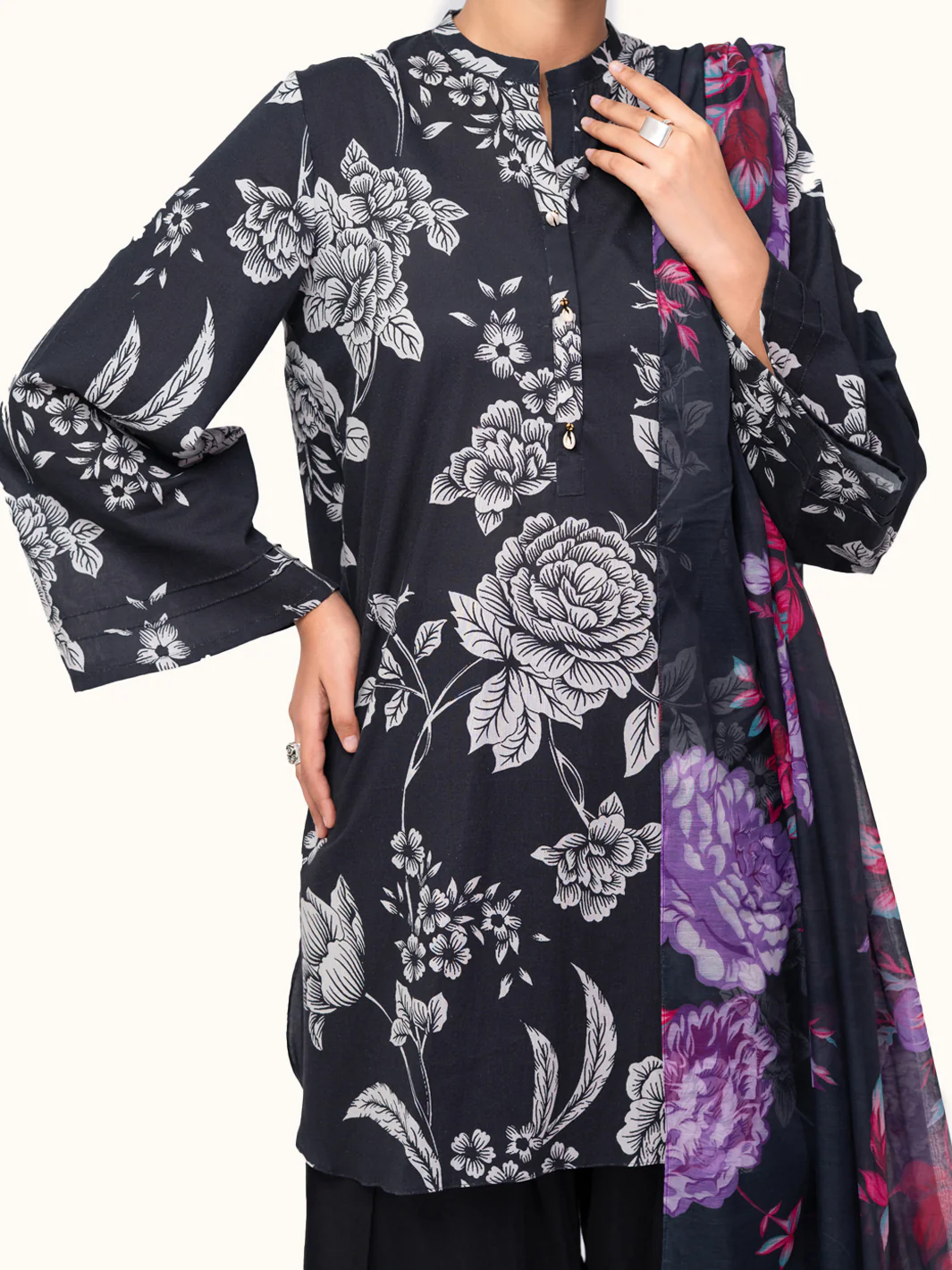 Black Cambric 3Pc Unstitched - AWP-3PS-873 - Image 2