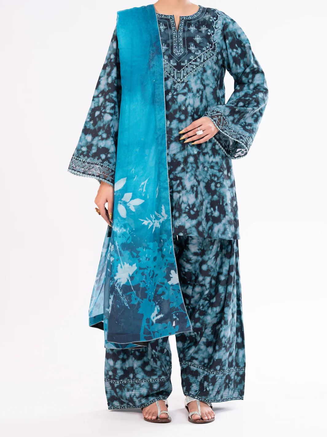 Teal Cambric 3Pc Unstitched - AWP-3PS-874 - Image 4