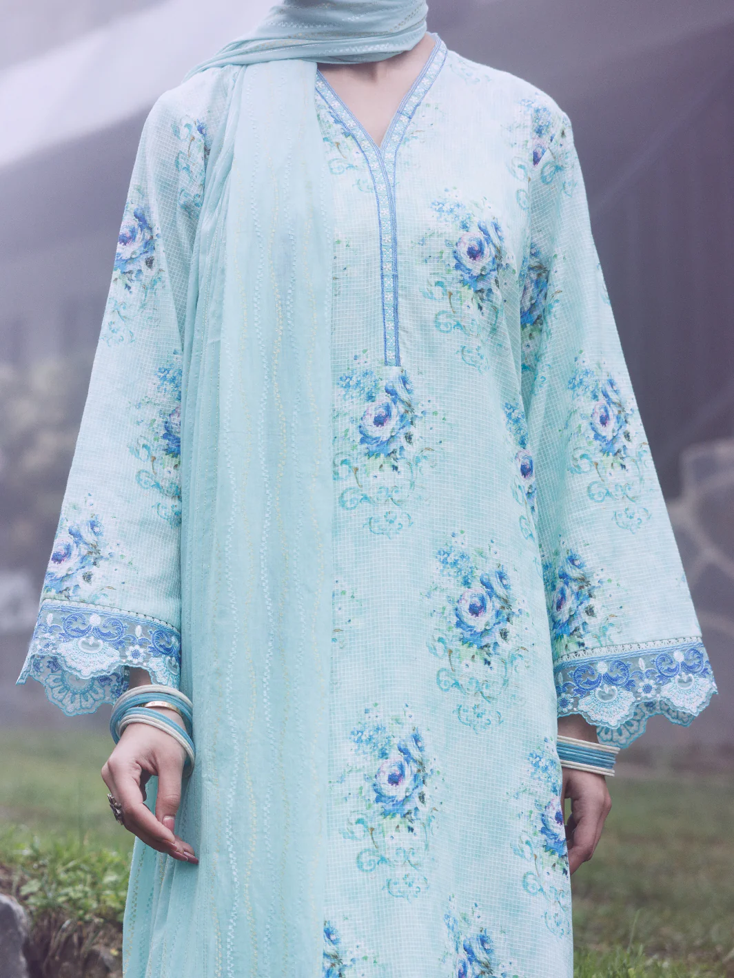 Ice Blue Dobby 3Pc Stitched - AWP-3PS-879 - Image 2