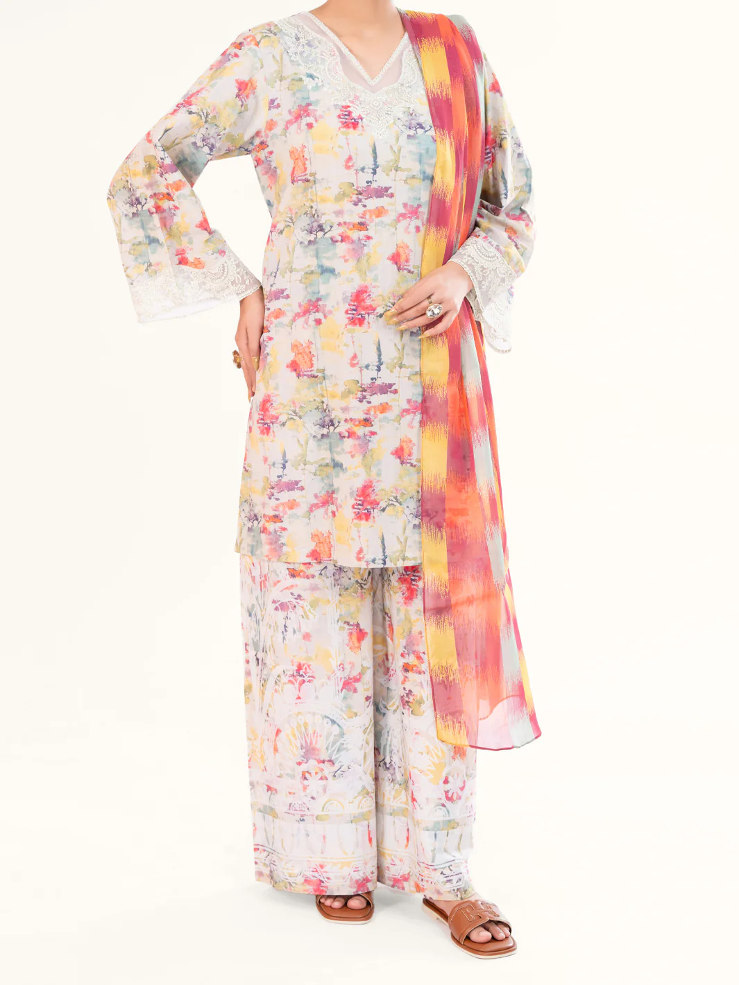Multicolor Cambric 3Pc Stitched - AWP-3PS-888 - Image 4