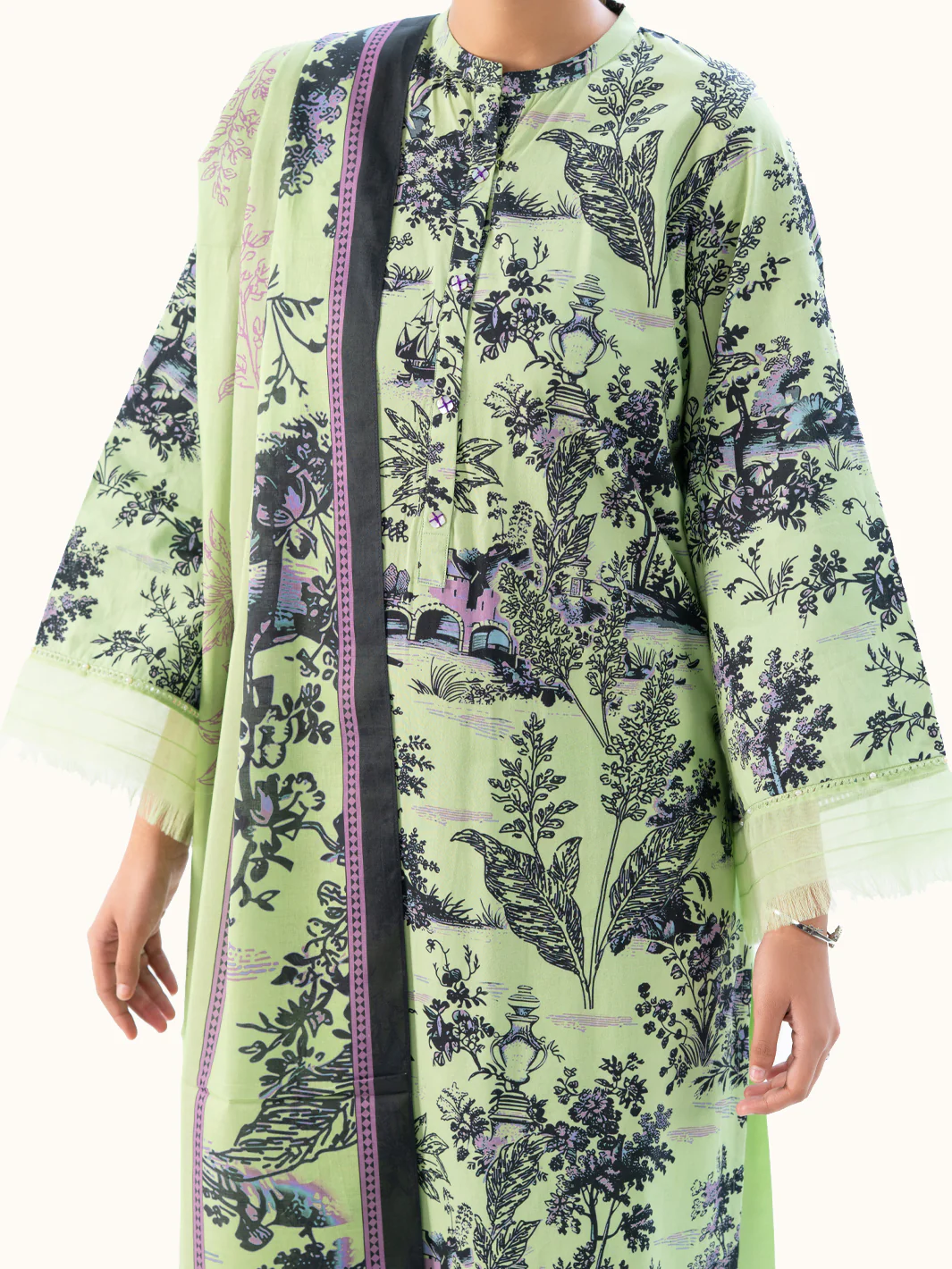 Light Green Cambric 3Pc Unstitched - AWP-3PS-889 - Image 4
