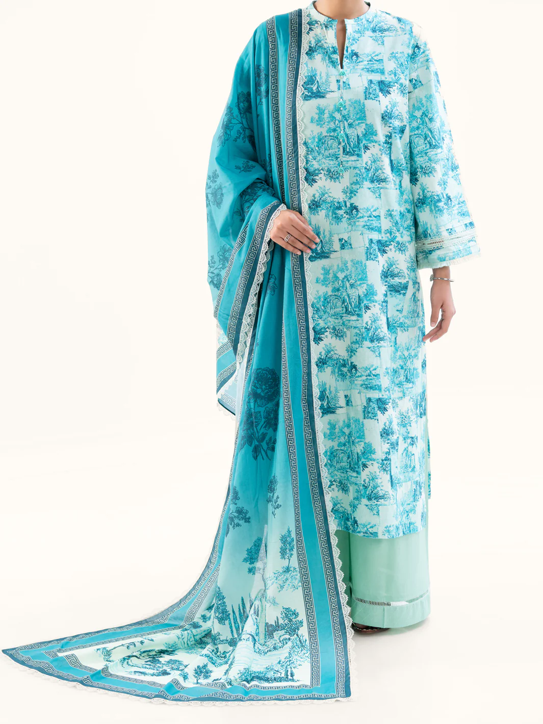 Ice Blue Cambric 3Pc Unstitched - AWP-3PS-890