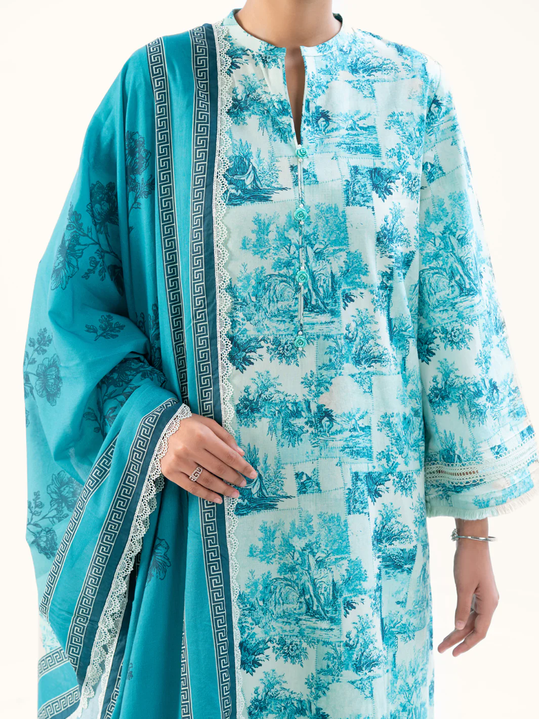 Ice Blue Cambric 3Pc Unstitched - AWP-3PS-890 - Image 2