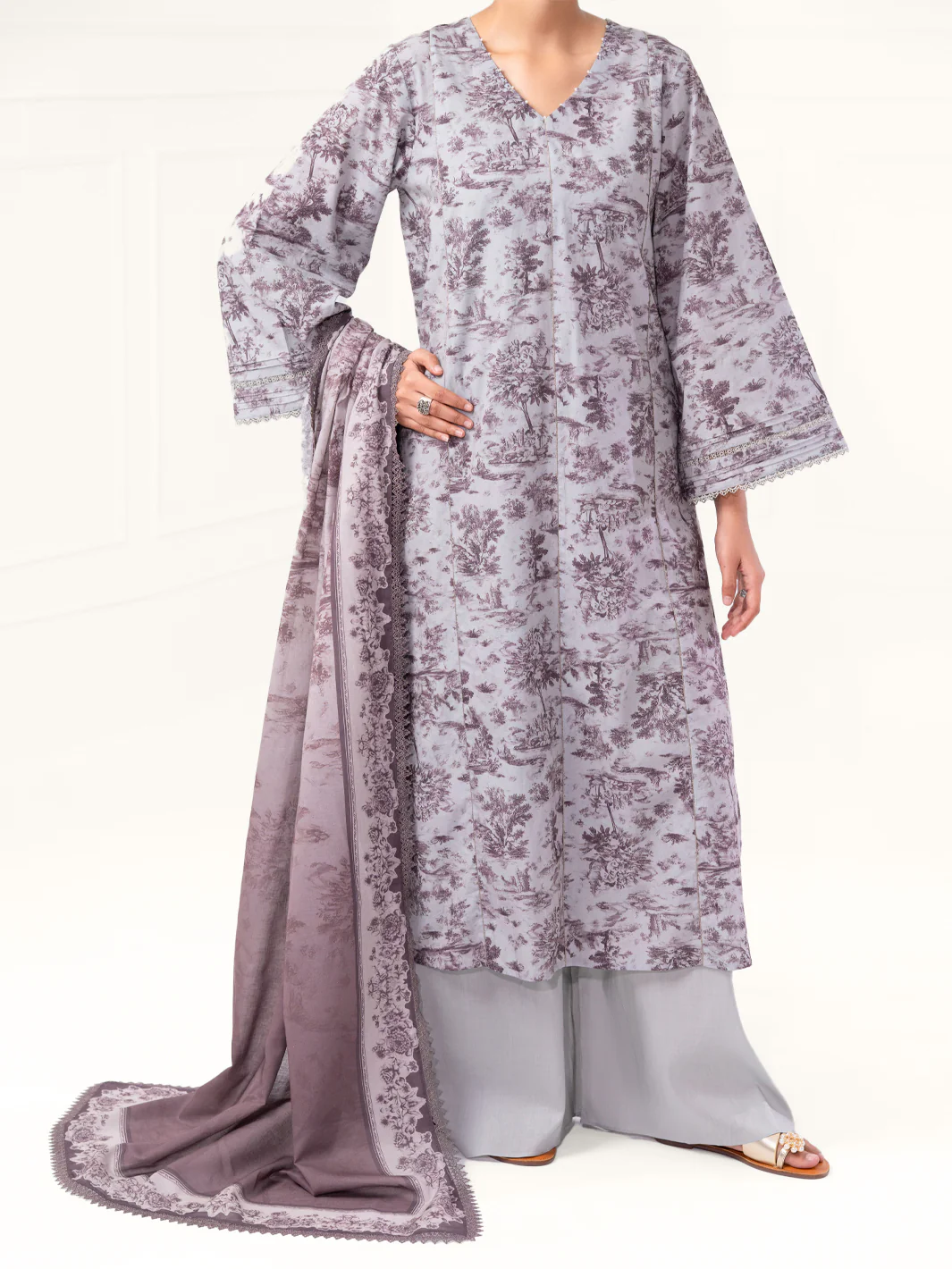 Grey Cambric 3Pc Unstitched - AWP-3PS-891