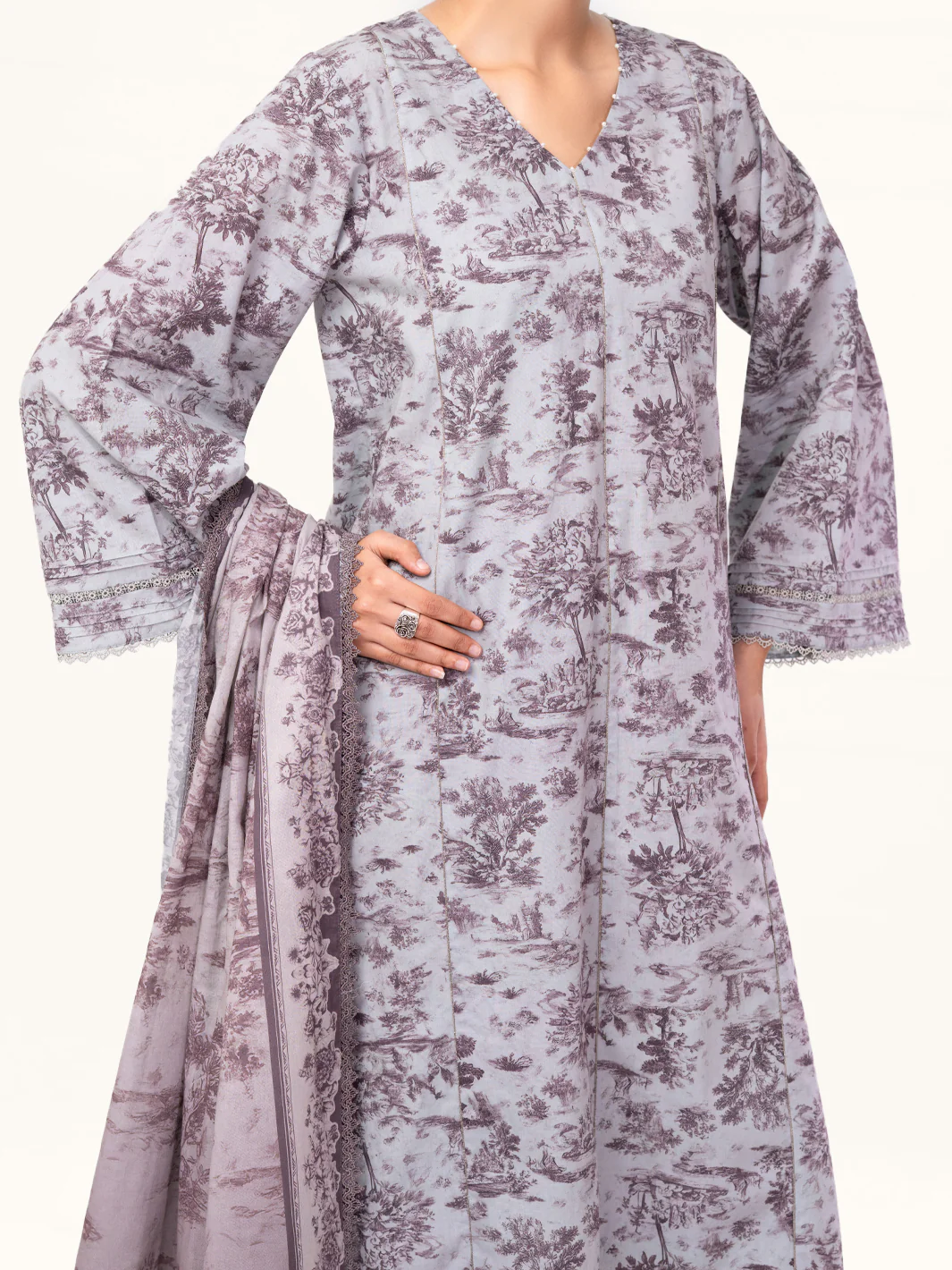 Grey Cambric 3Pc Unstitched - AWP-3PS-891 - Image 2