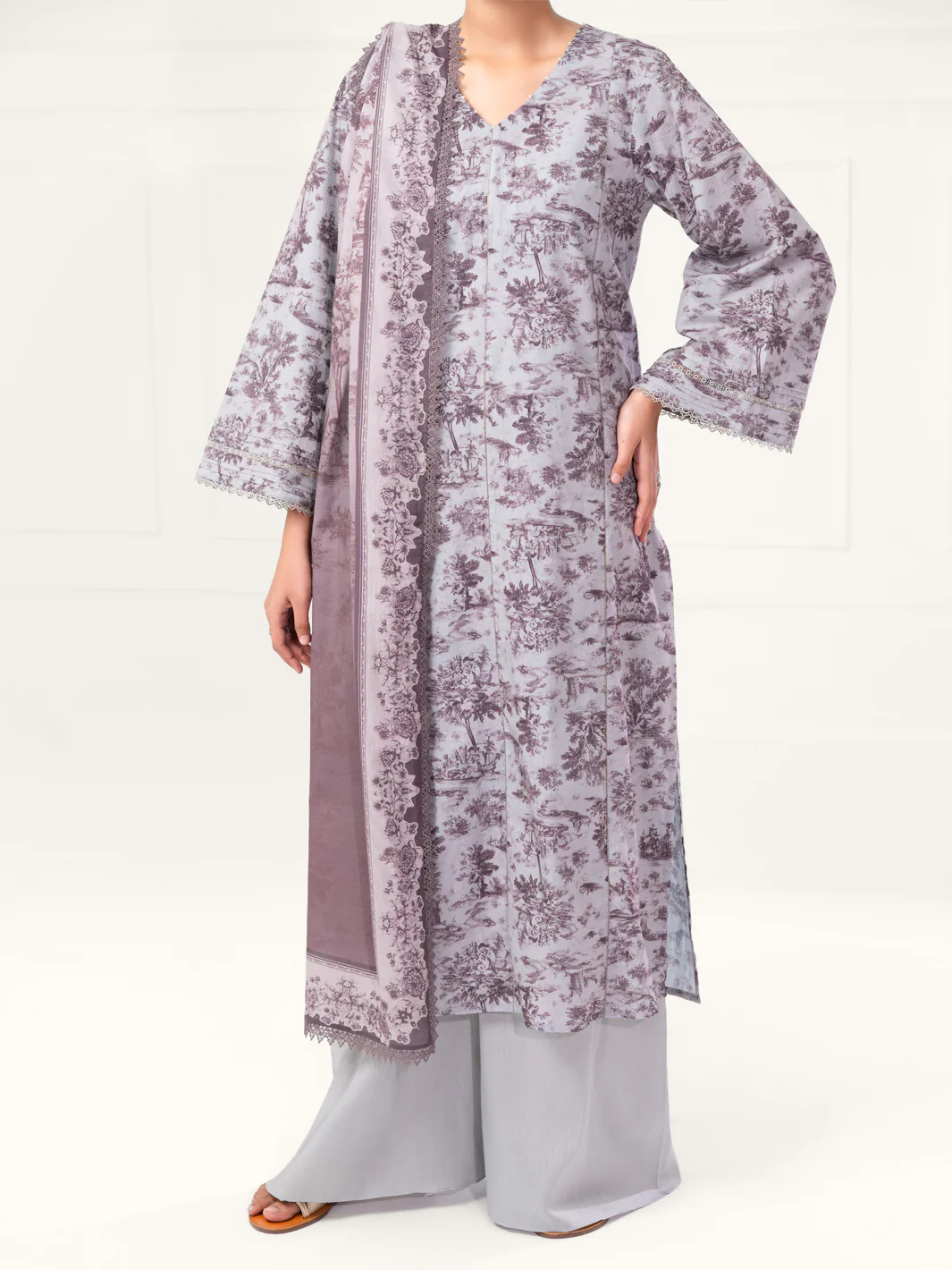 Grey Cambric 3Pc Unstitched - AWP-3PS-891 - Image 5