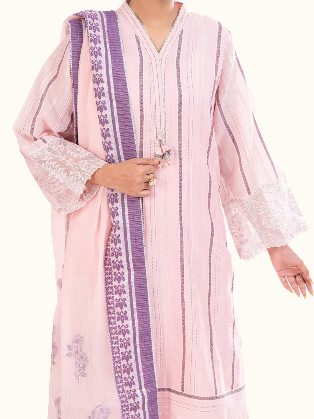 Light Pink Yarn Dyed 3Pc Stitched - AWP-3PS-925 - Image 2
