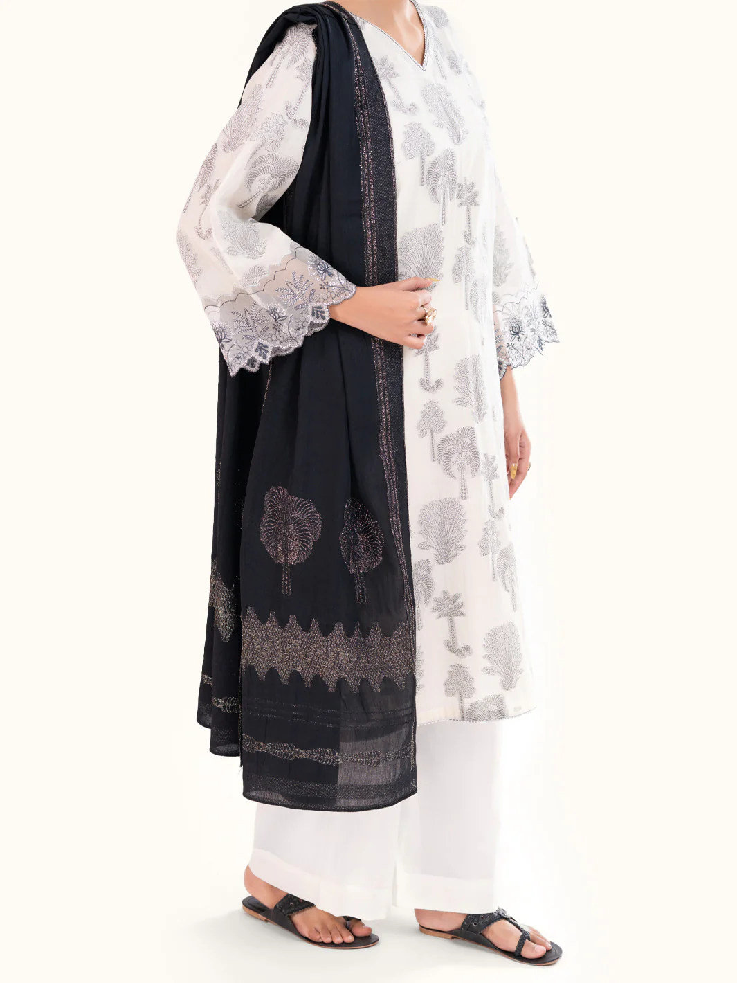 Off White Yarn Dyed 3Pc Stitched - AWP-3PS-927 - Image 5