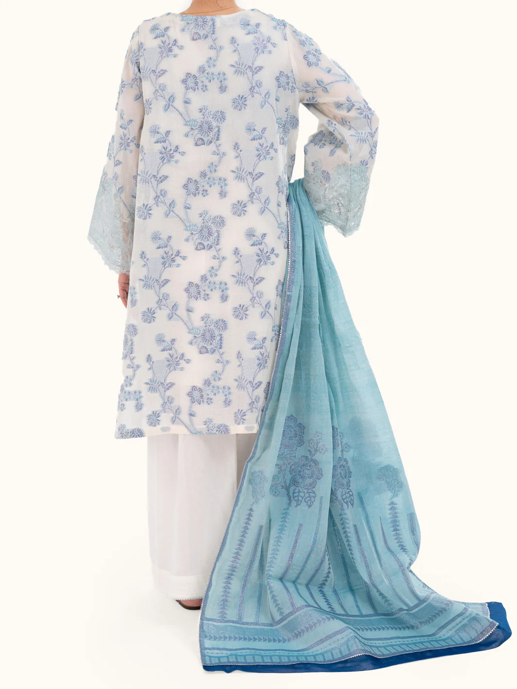 Off White Jacquard 3Pc Unstitched - AWP-3PS-928 - Image 3