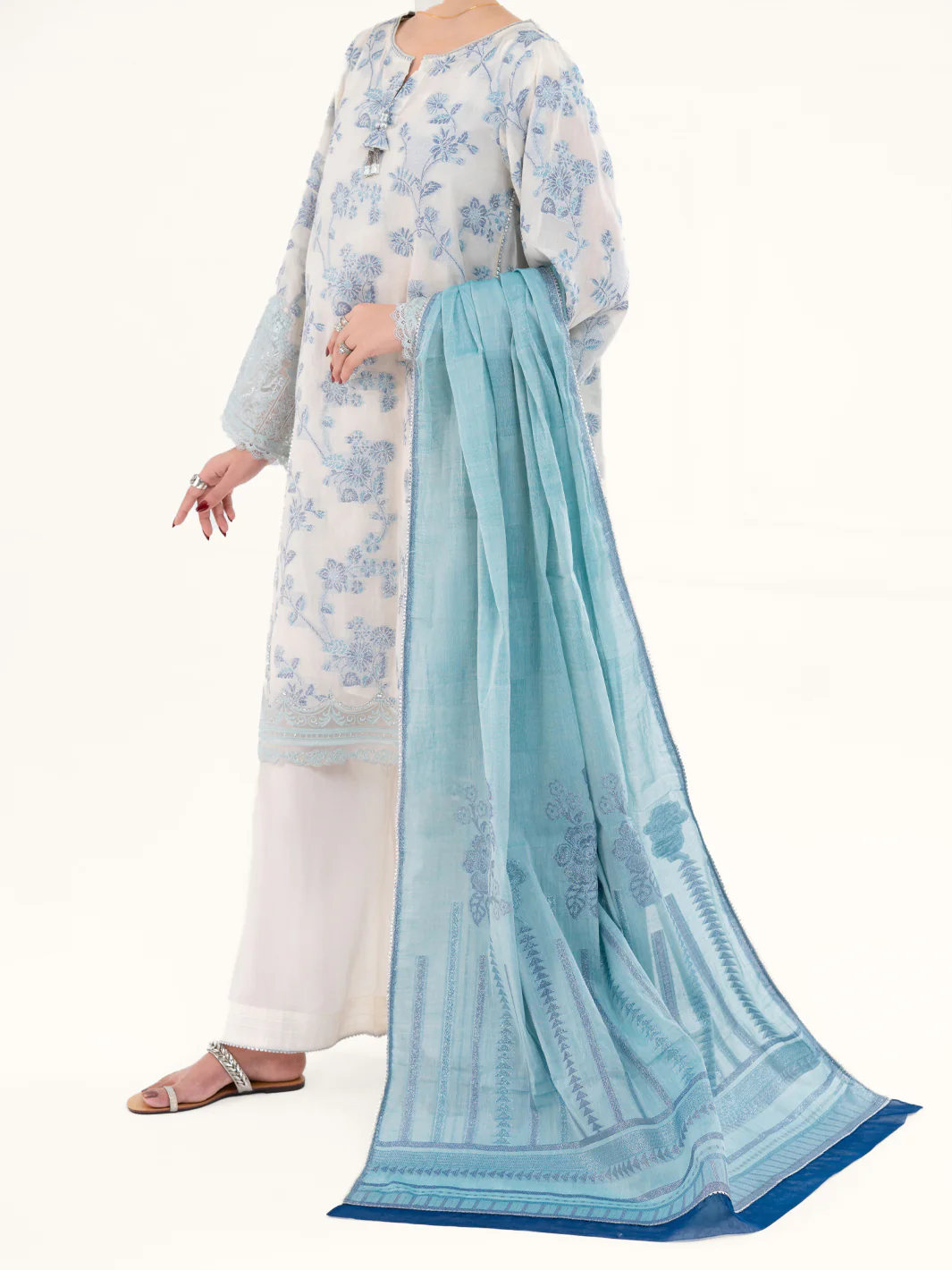 Off White Jacquard 3Pc Unstitched - AWP-3PS-928 - Image 6
