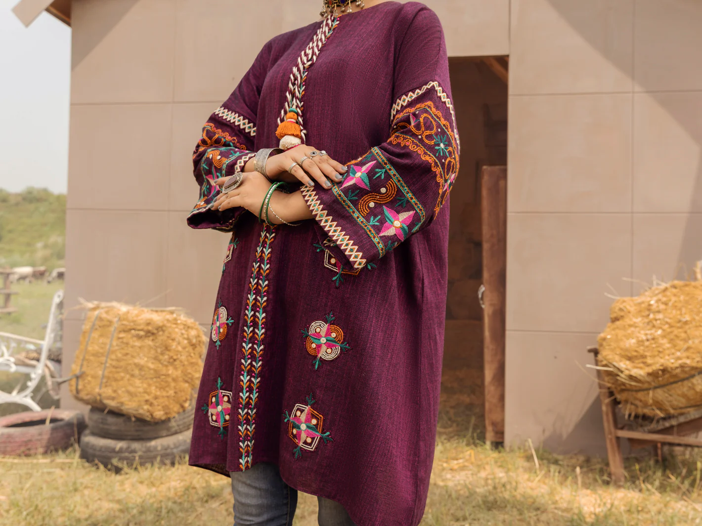 Magenta Yarn-Dyed Two Tone Tunic - AWP-LK-479 - Image 4