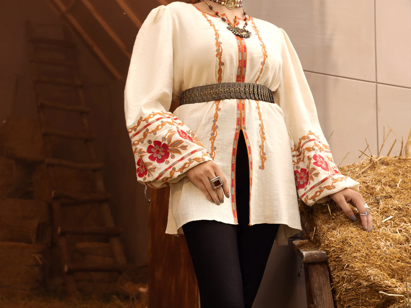 Off White Yarn-Dyed Two Tone Tunic - AWP-LK-484 - Image 5