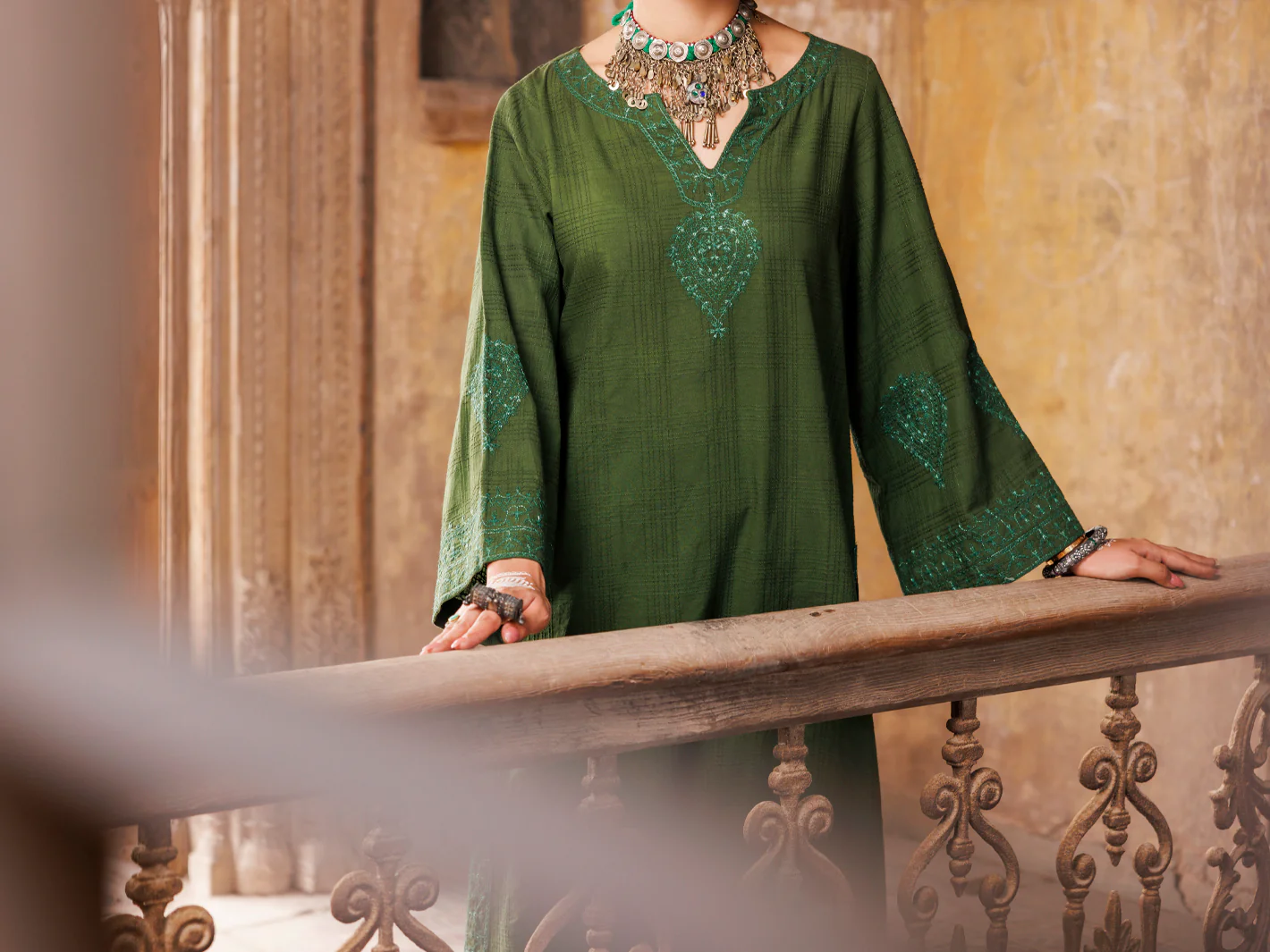 Mehndi Green Dobby Kurti - AWP-LK-705 - Image 3