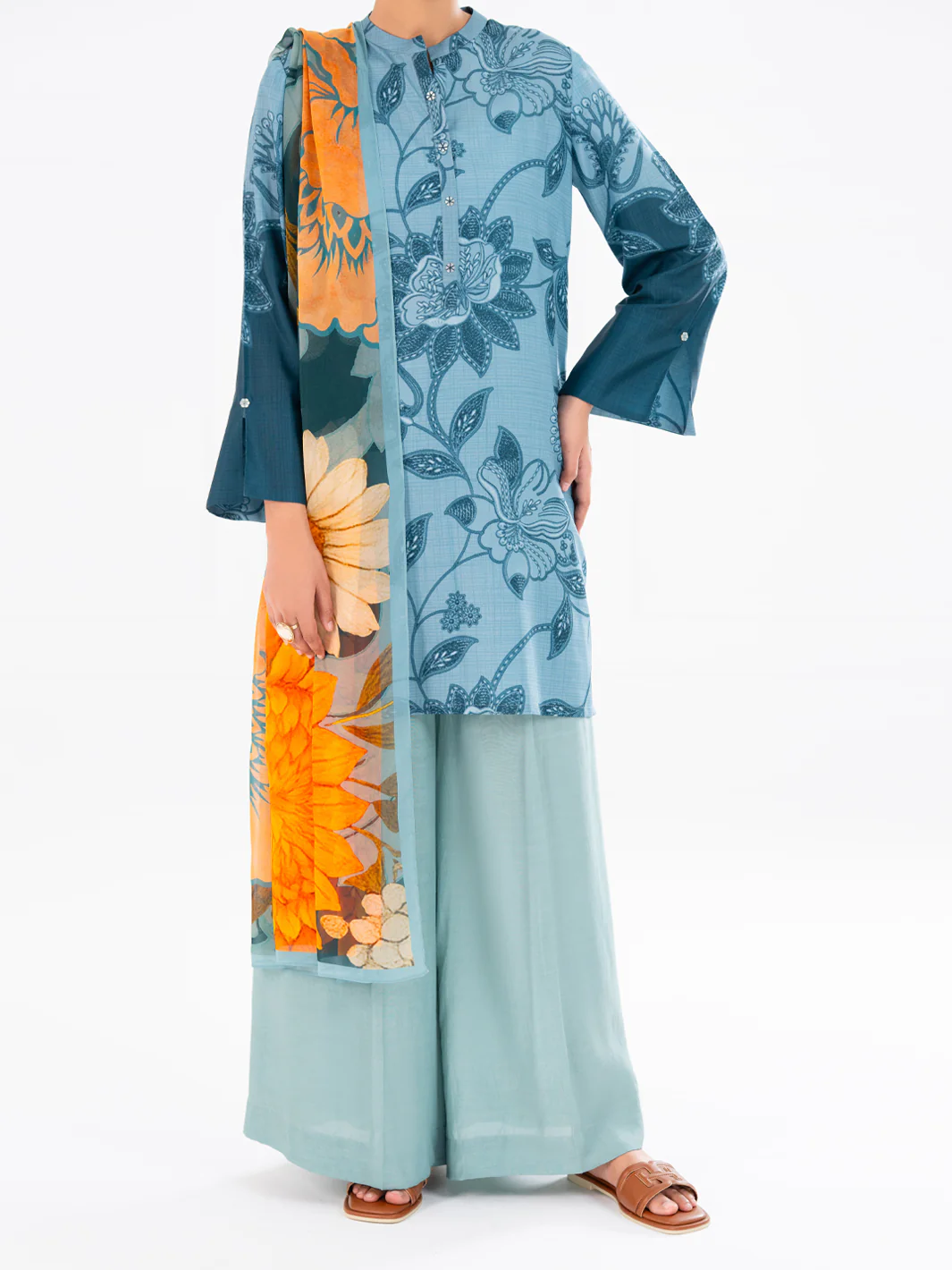 Aqua Blue Poly Cambric 2Pc Unstitched - AWP-LKD-840