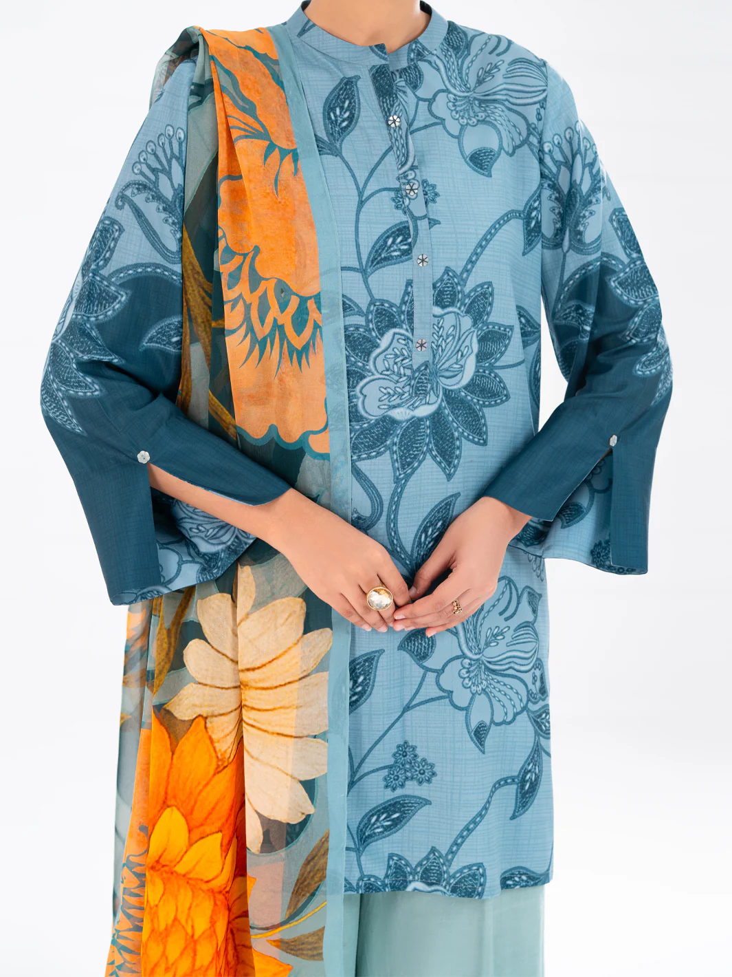 Aqua Blue Poly Cambric 2Pc Unstitched - AWP-LKD-840 - Image 3