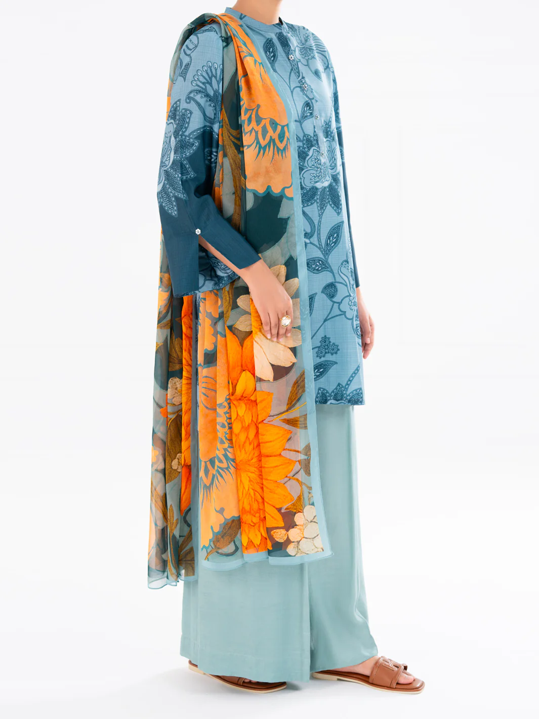 Aqua Blue Poly Cambric 2Pc Unstitched - AWP-LKD-840 - Image 4